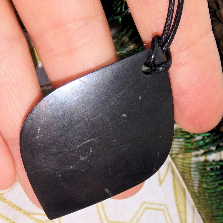 Healing EMF Protective Free Form Polished Shungite on Cotton Cord - Earth Family Crystals