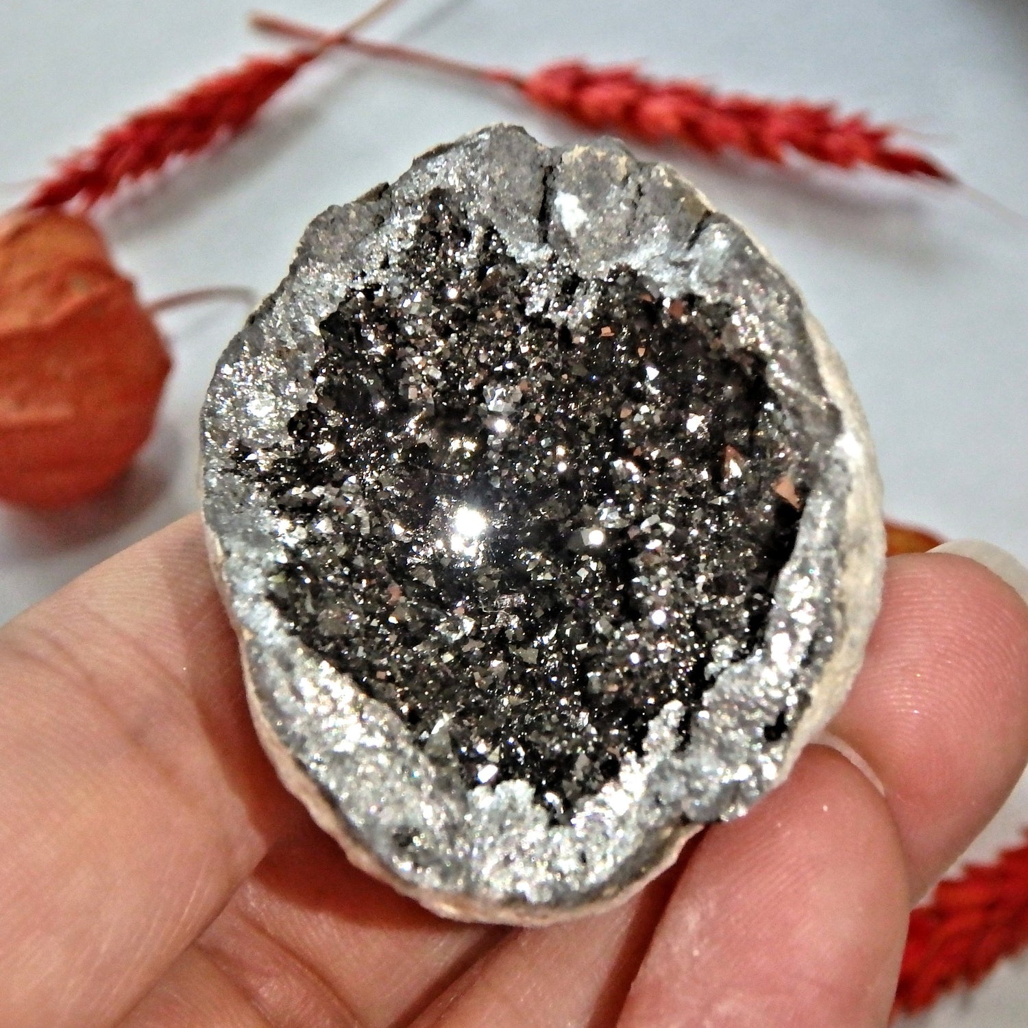 Magical Sparkle Silver Aura Quartz Geode Specimen 1 - Earth Family Crystals