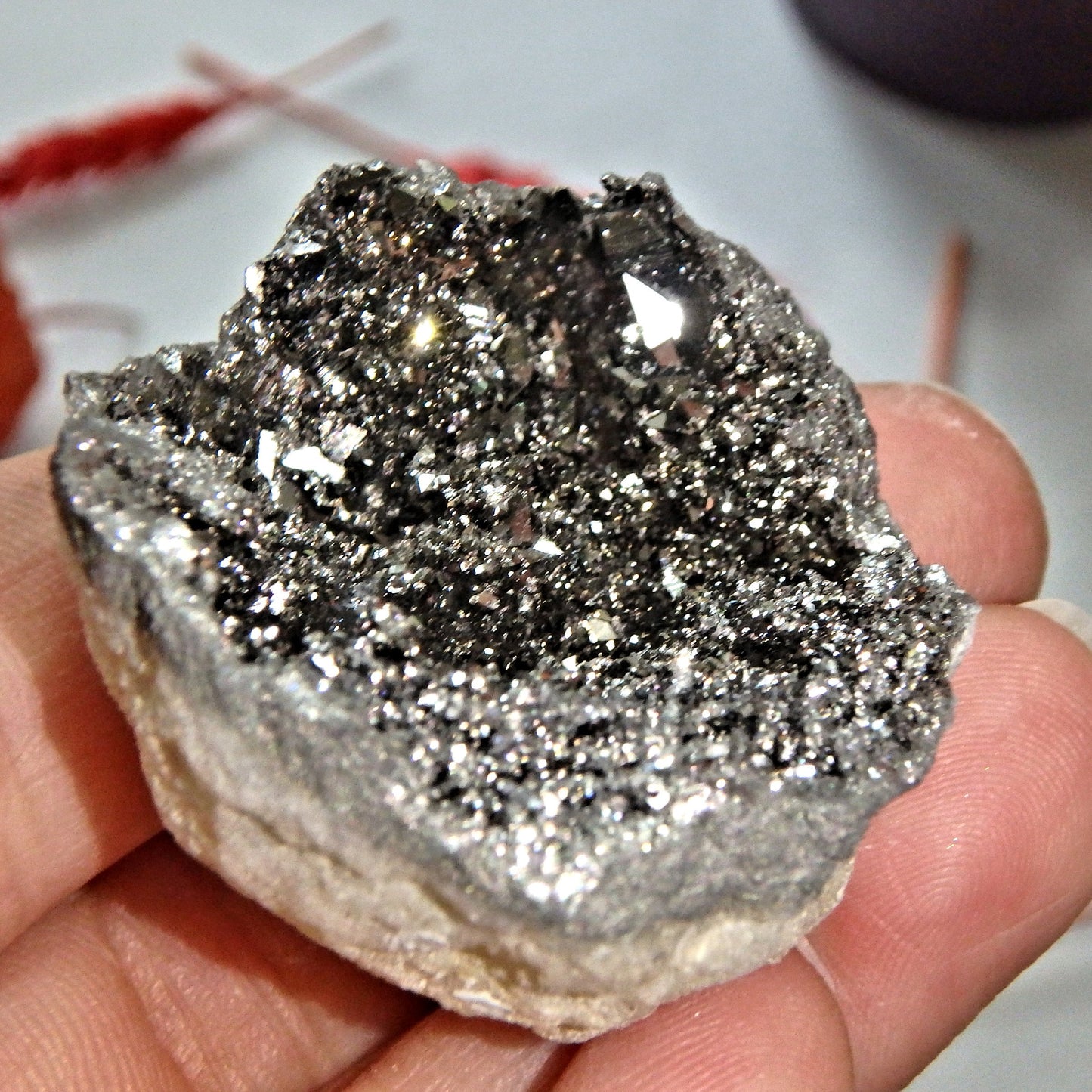 Magical Sparkle Silver Aura Quartz Geode Specimen 5 - Earth Family Crystals