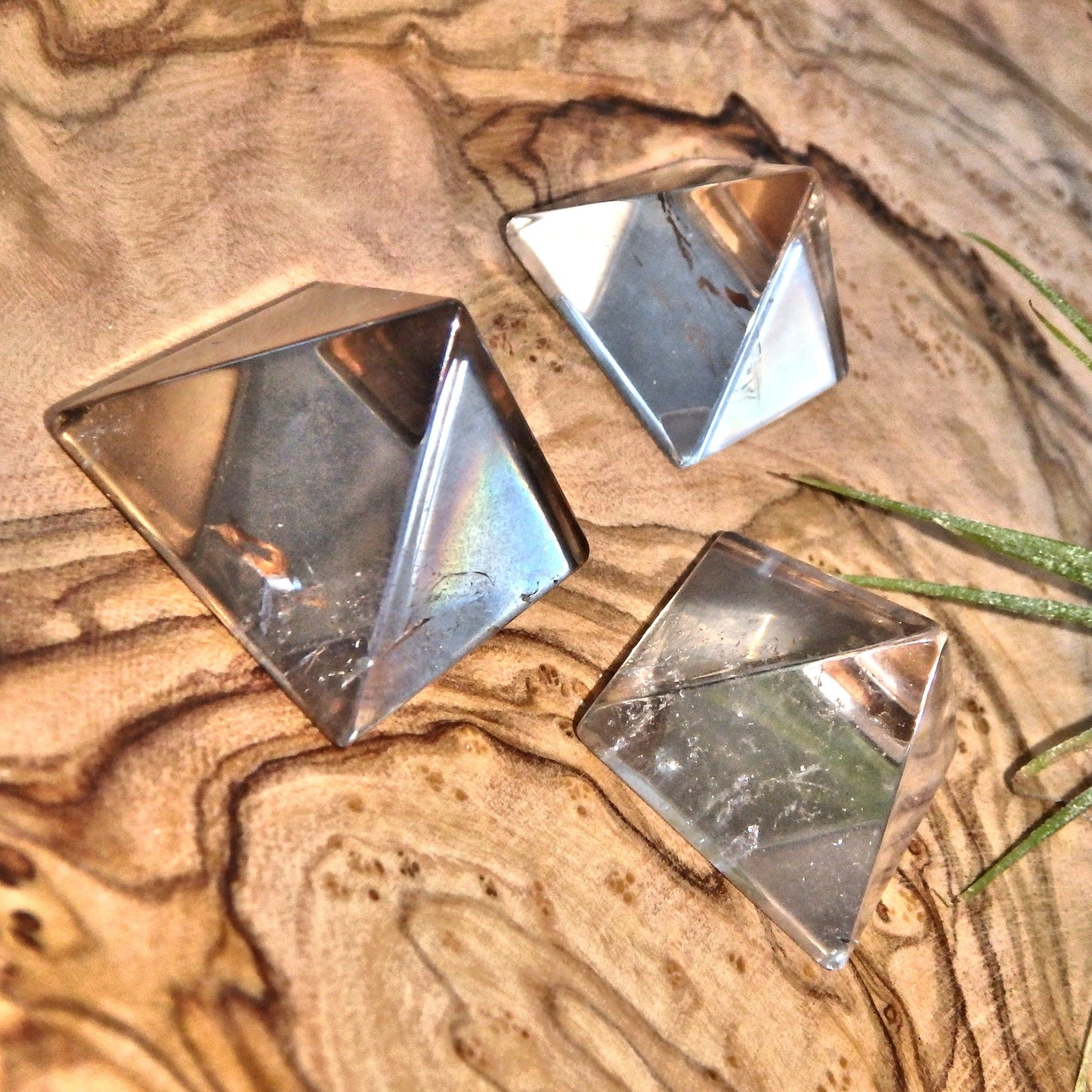 Manifestation Smoky Quartz 3 Pyramid Carving Set - Earth Family Crystals