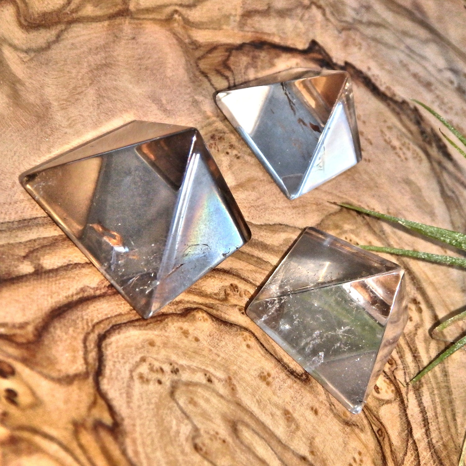 Manifestation Smoky Quartz 3 Pyramid Carving Set - Earth Family Crystals