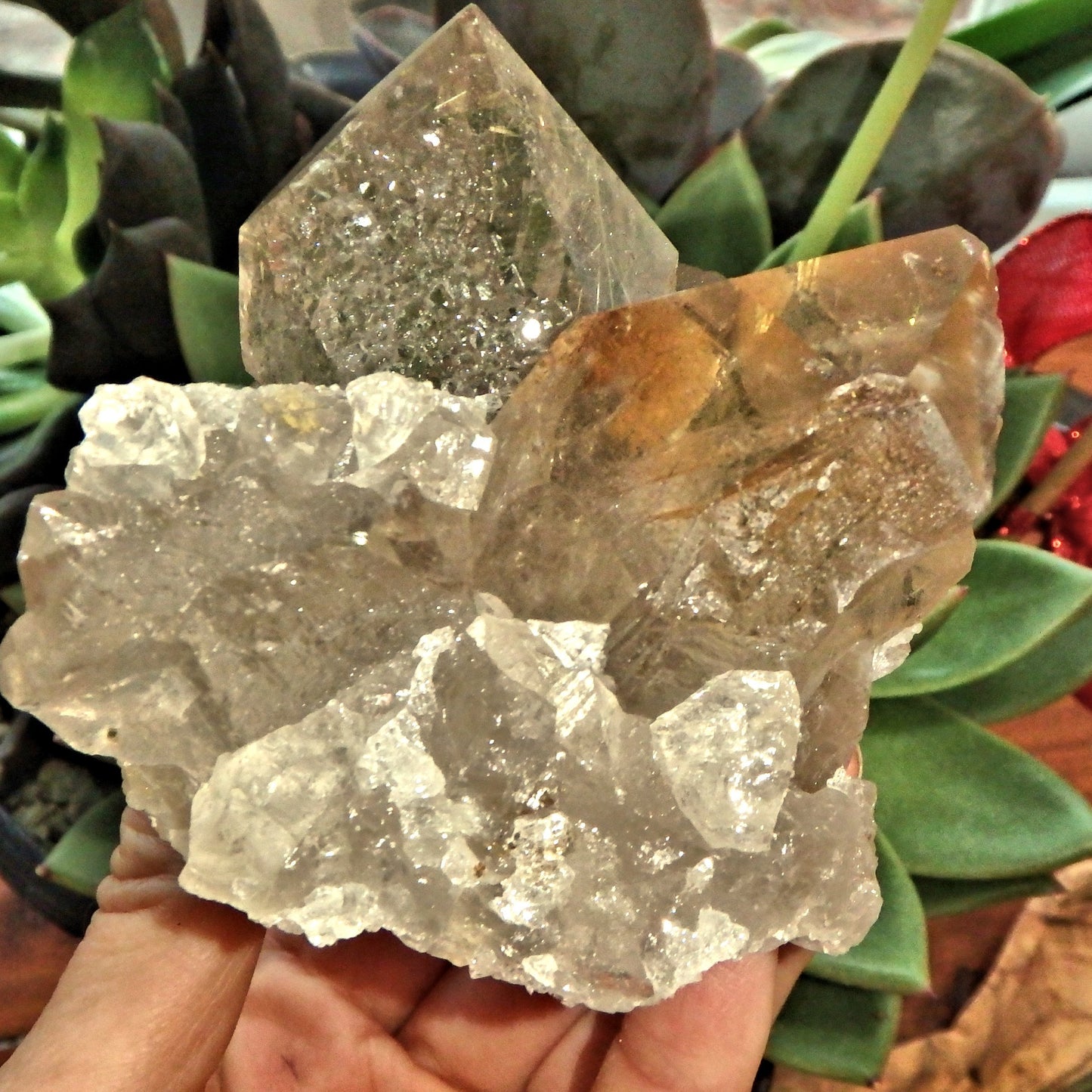 Incredible Rutilated Smoky Quartz Self Healed Elestial Large Cluster From Brazil