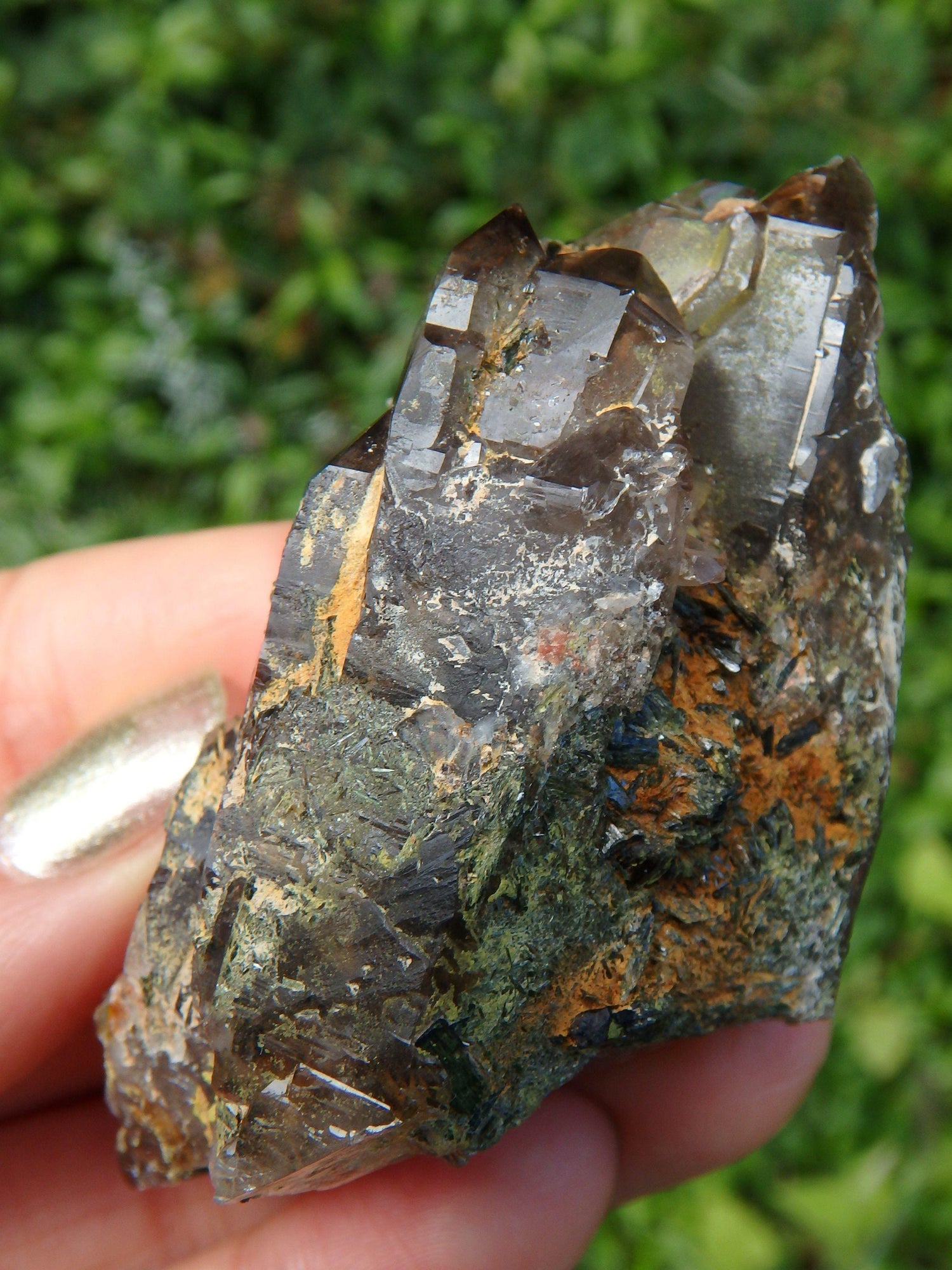  Brilliant Elestial Smoky Quartz With Forest Green Epidote Blades Nestled Inside