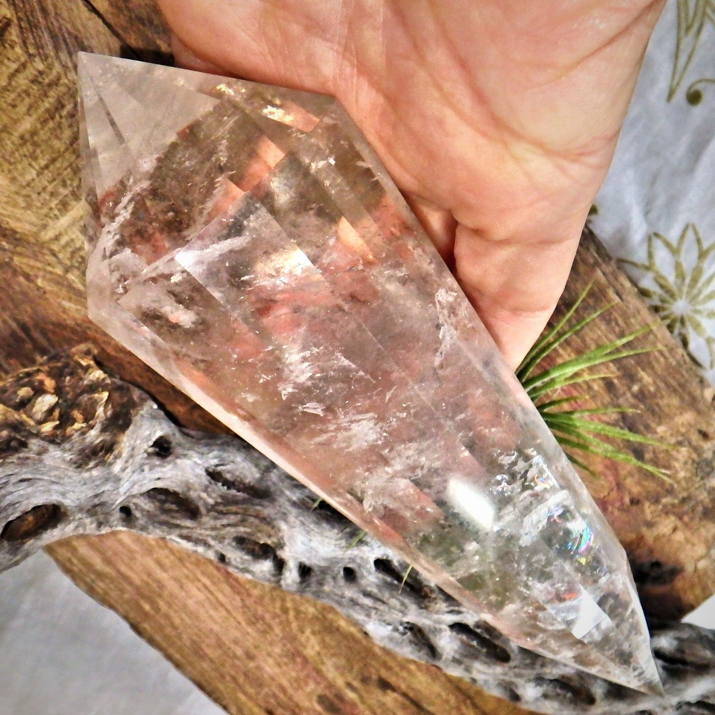 Long Large & Beautiful Slightly Smoky Quartz Vogel Carving From Brazil - Earth Family Crystals