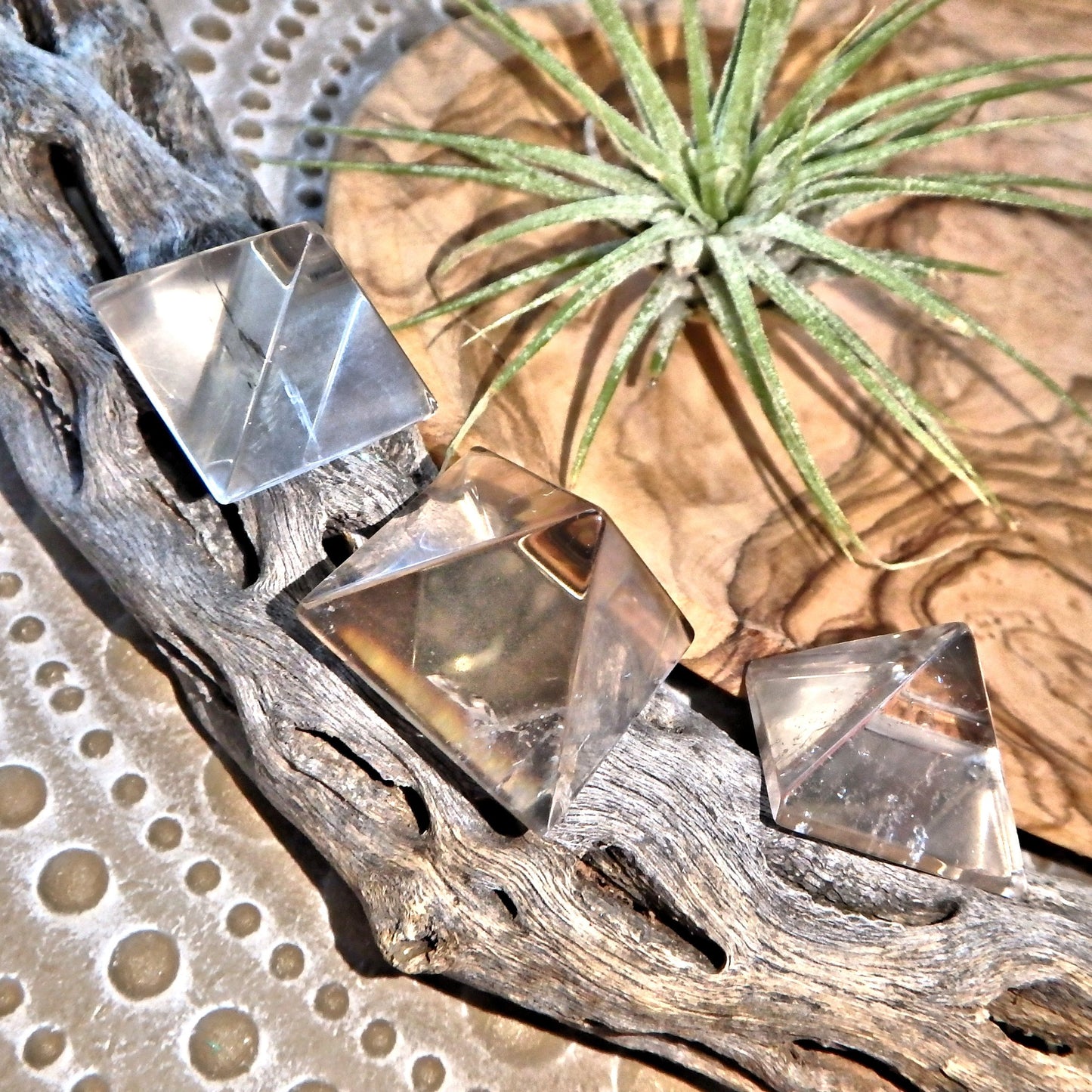Manifestation Smoky Quartz 3 Pyramid Carving Set - Earth Family Crystals