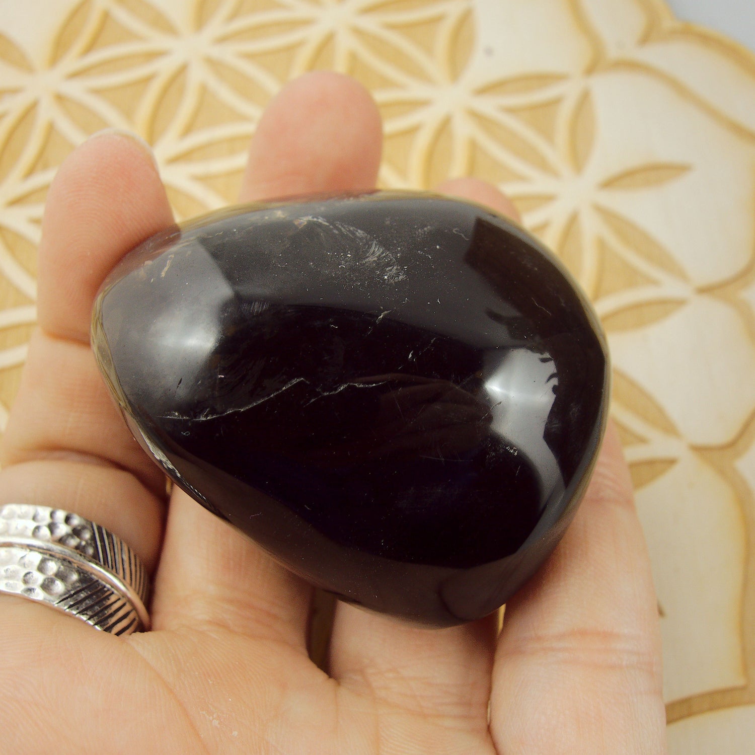  Deep Chocolate Brown Shiny Smoky Quartz Palm Stone1