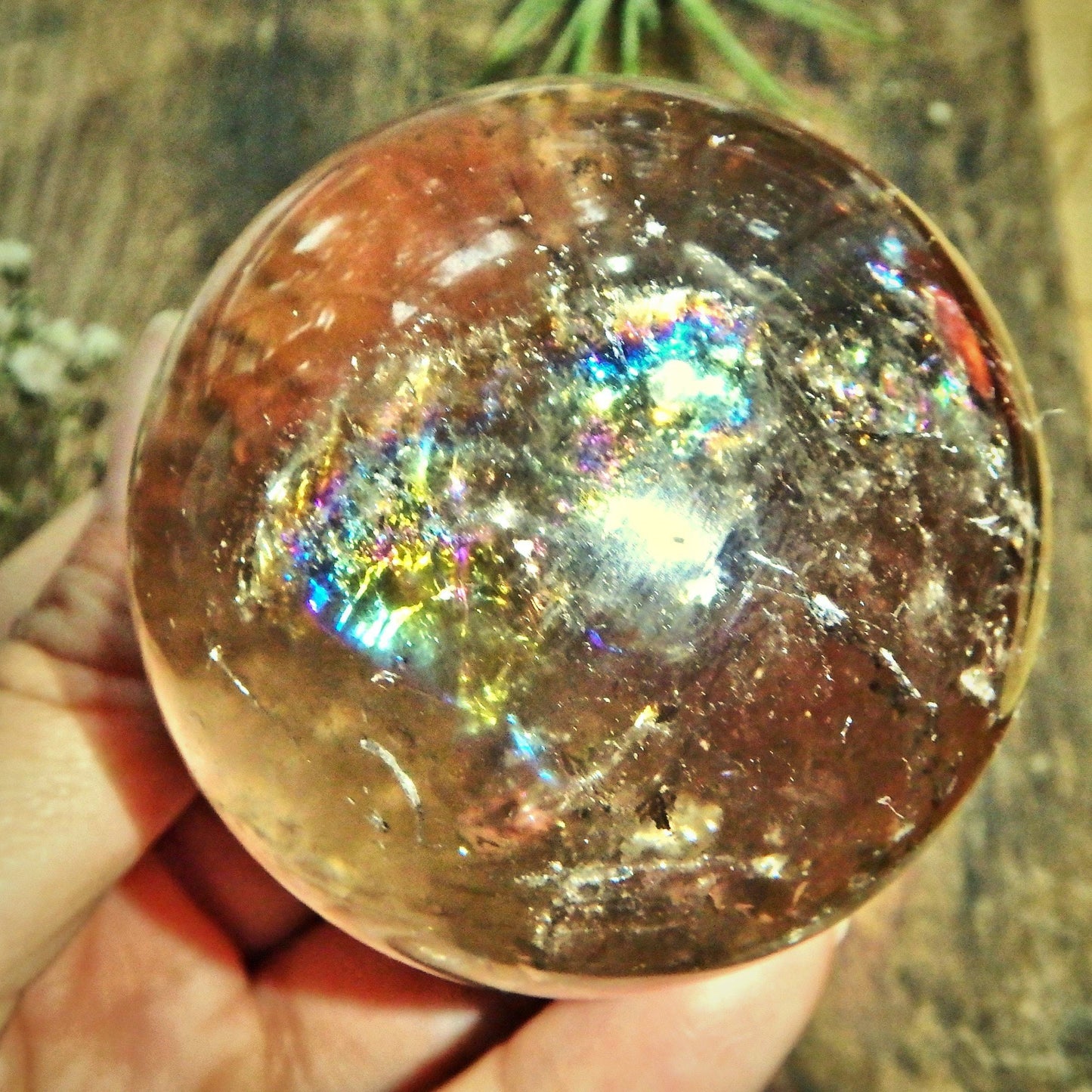  Breathtaking Unique Inner Child Point & Rainbows Smoky Quartz Sphere Carving