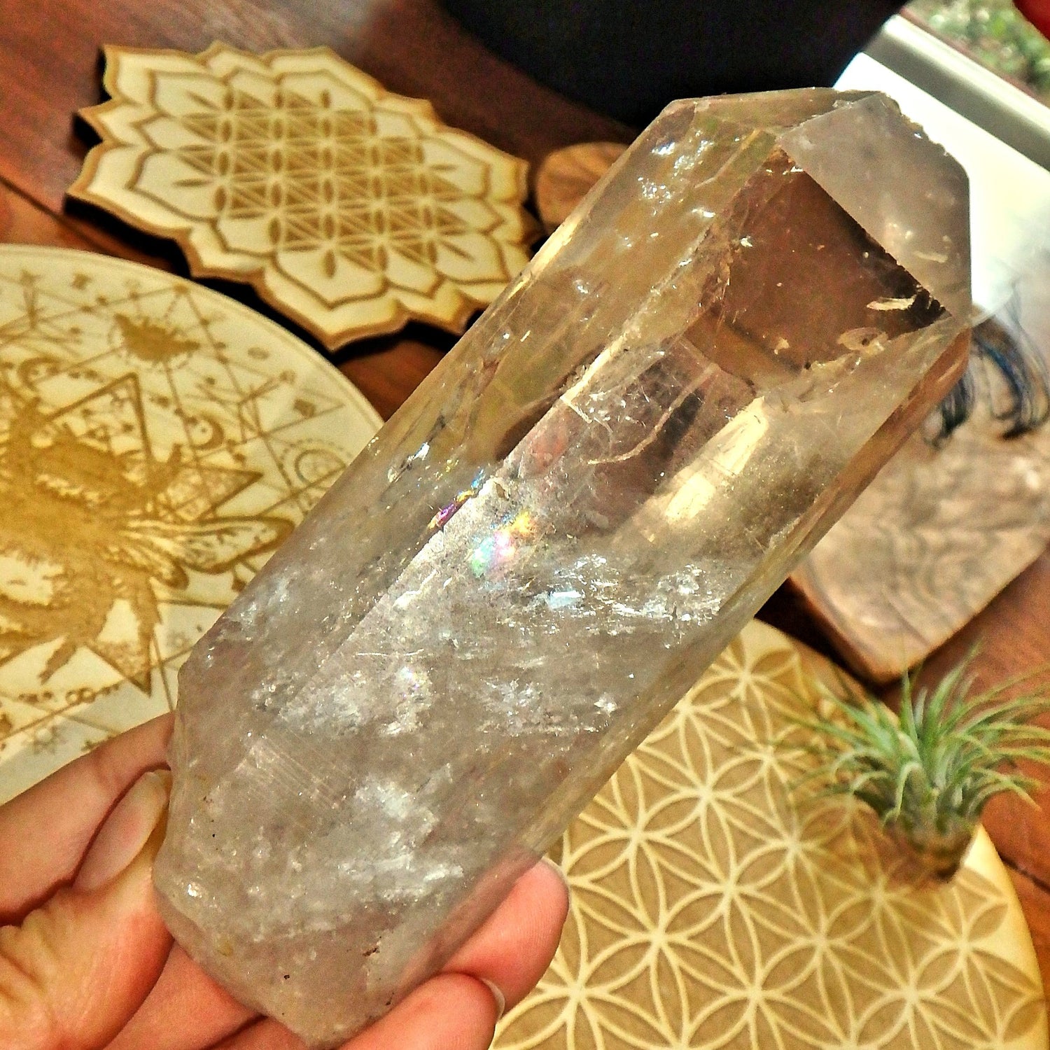 Fantastic Rainbows Optical Smoky Quartz Large Point From Brazil - Earth Family Crystals