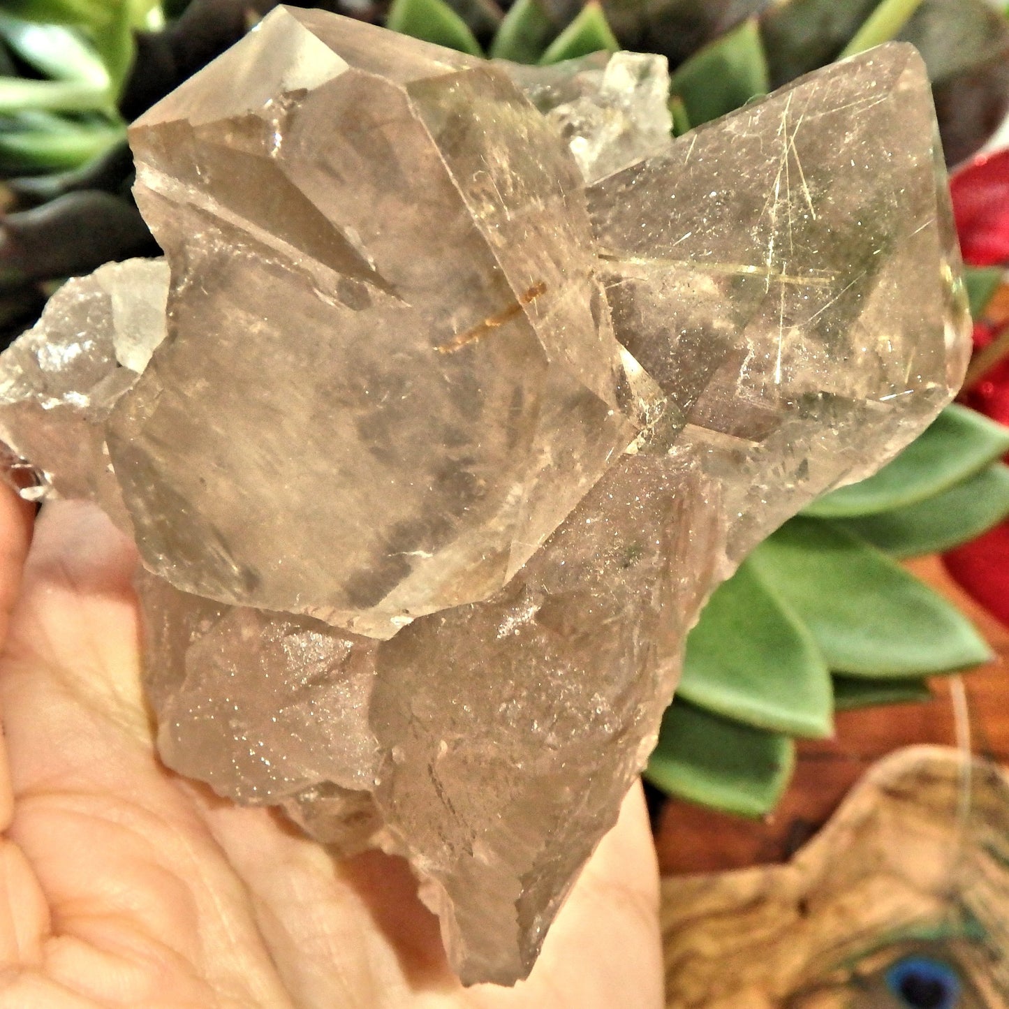 Incredible Rutilated Smoky Quartz Self Healed Elestial Large Cluster From Brazil