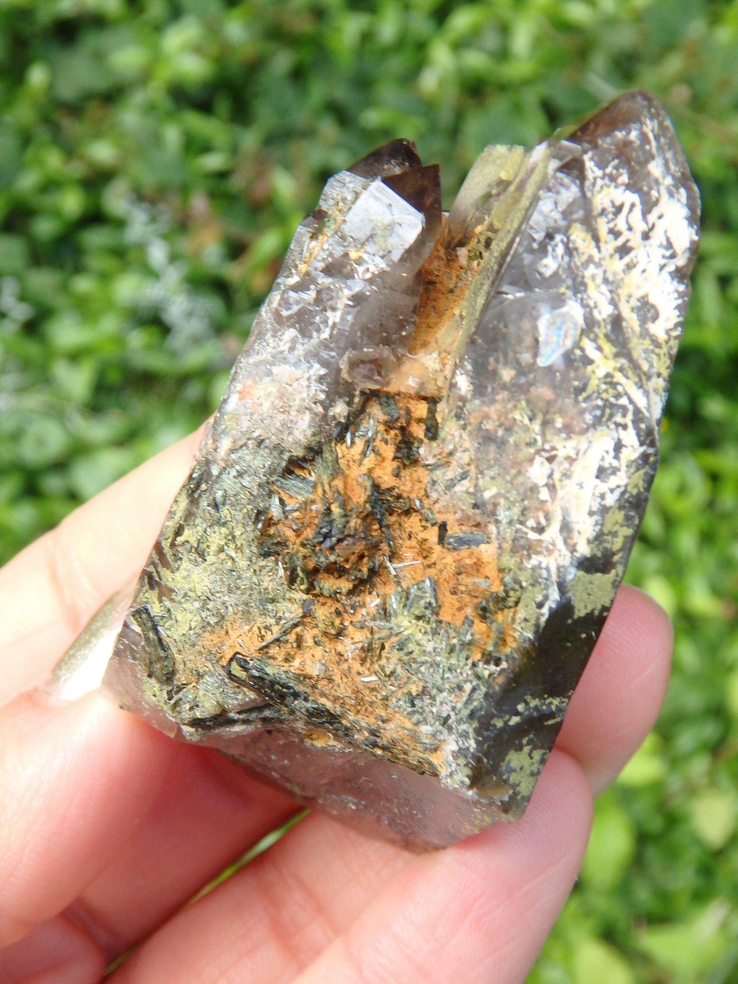 Brilliant Elestial Smoky Quartz With Forest Green Epidote Blades Nestled Inside