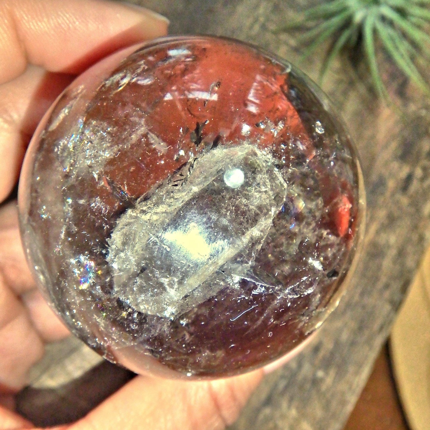  Breathtaking Unique Inner Child Point & Rainbows Smoky Quartz Sphere Carving