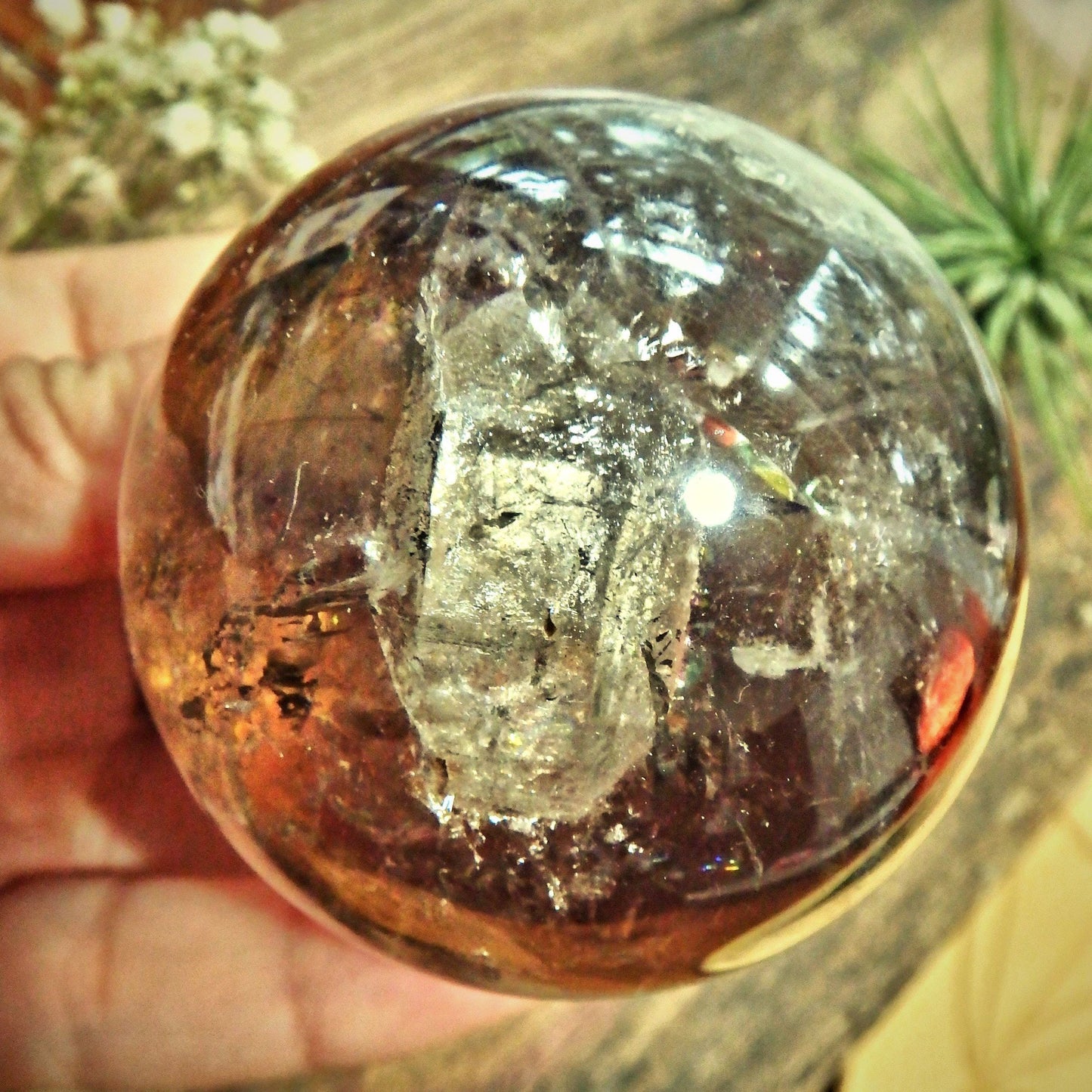  Breathtaking Unique Inner Child Point & Rainbows Smoky Quartz Sphere Carving