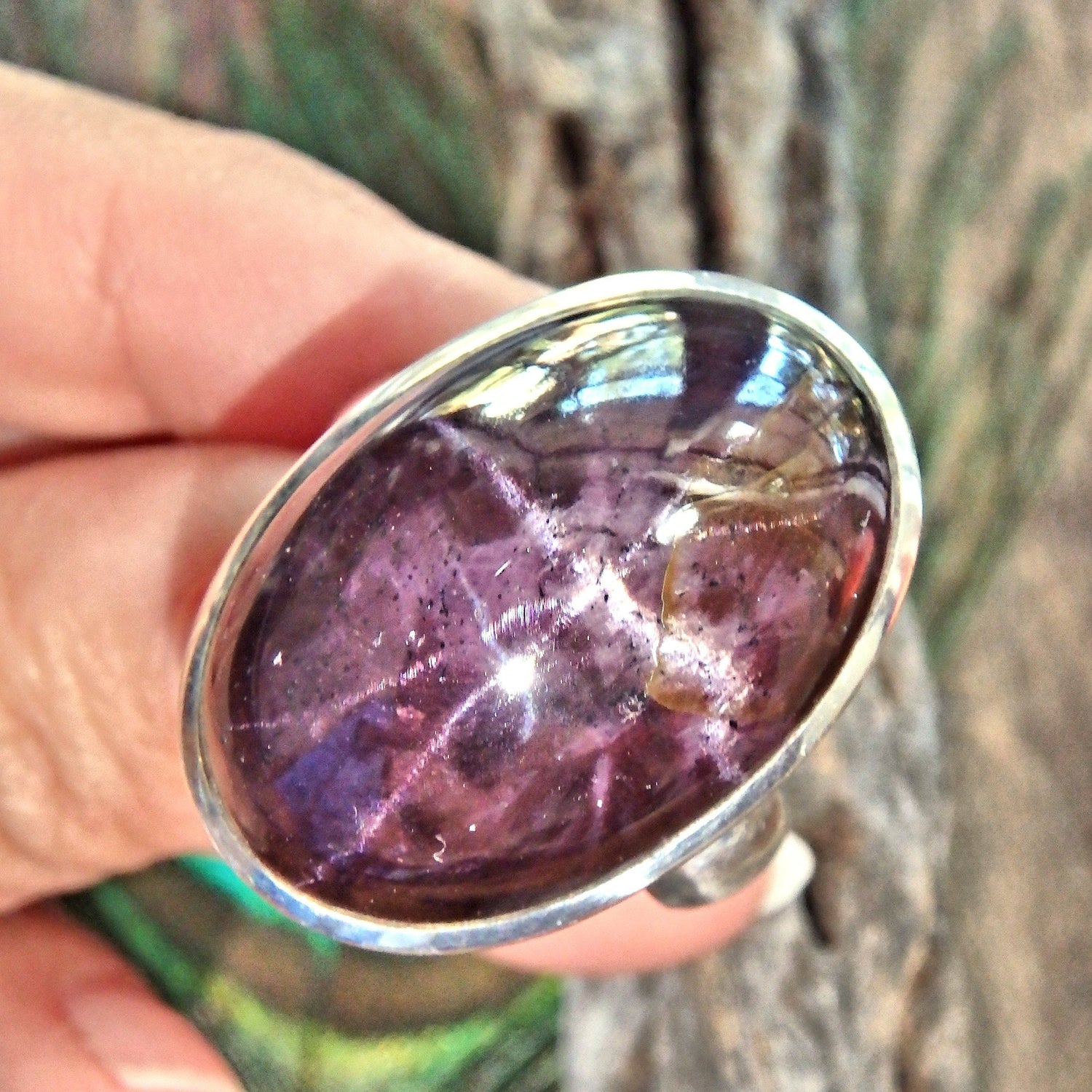  Chunky Deep Burgundy Double Star Ruby Sterling Silver Ring (Size 8)