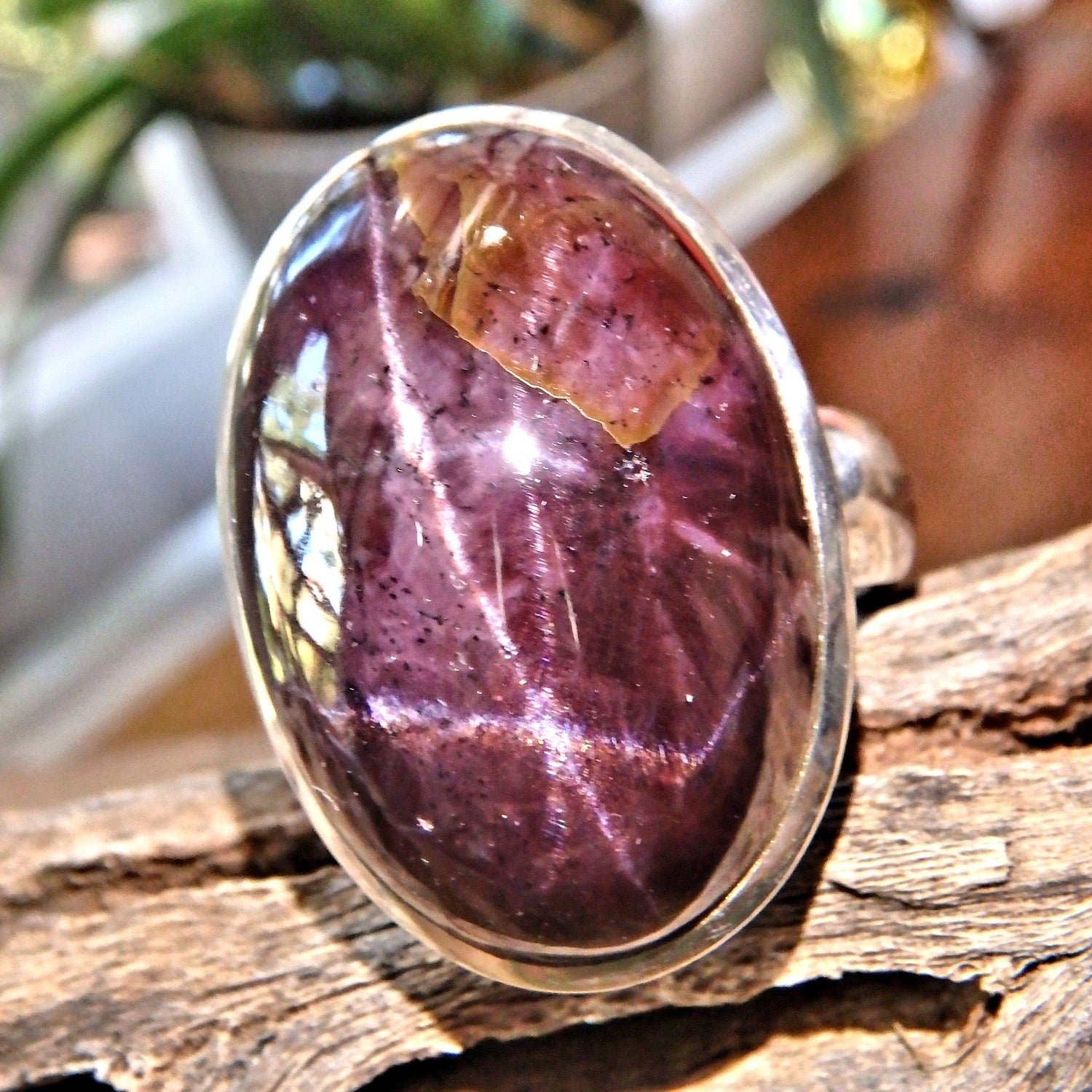  Chunky Deep Burgundy Double Star Ruby Sterling Silver Ring (Size 8)