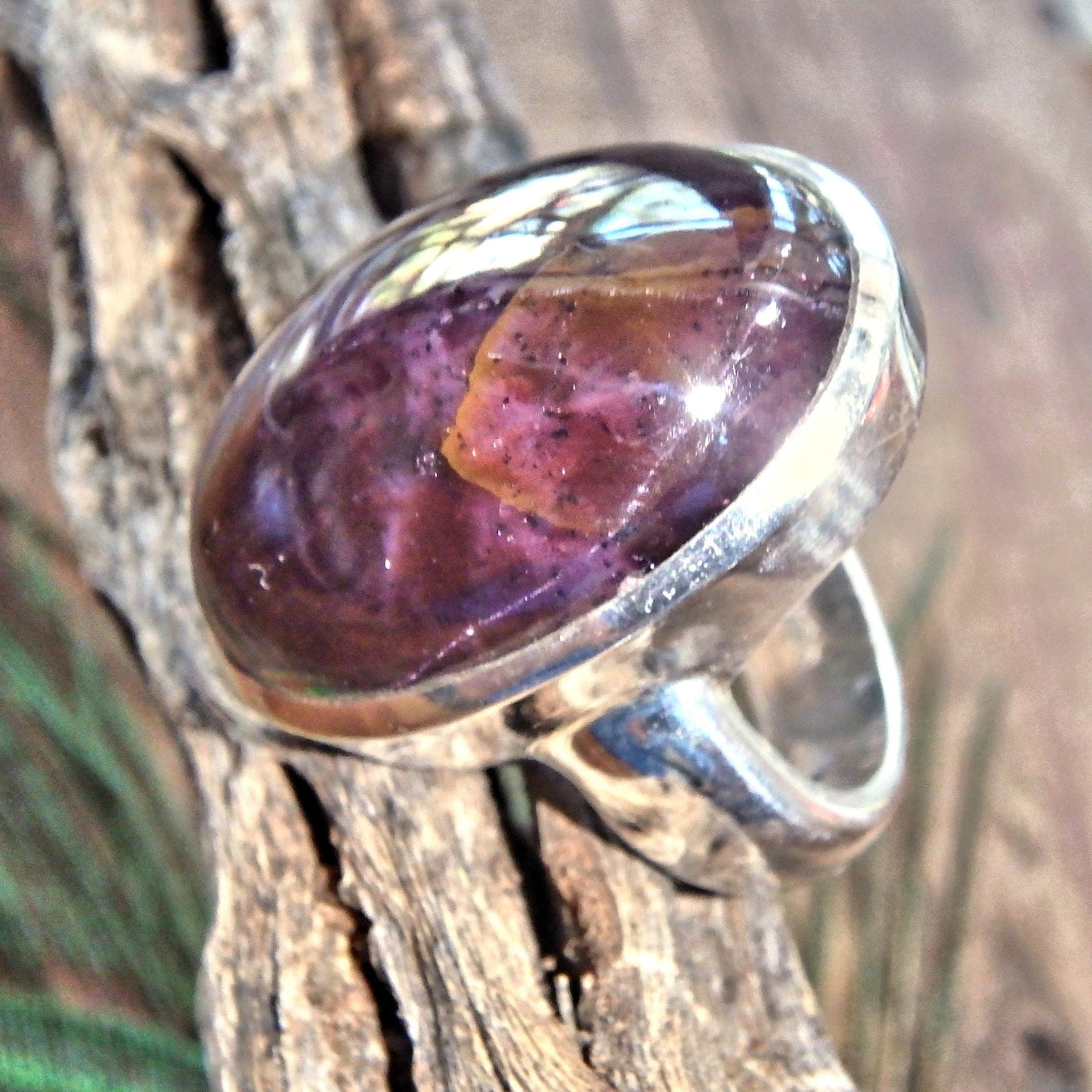  Chunky Deep Burgundy Double Star Ruby Sterling Silver Ring (Size 8)