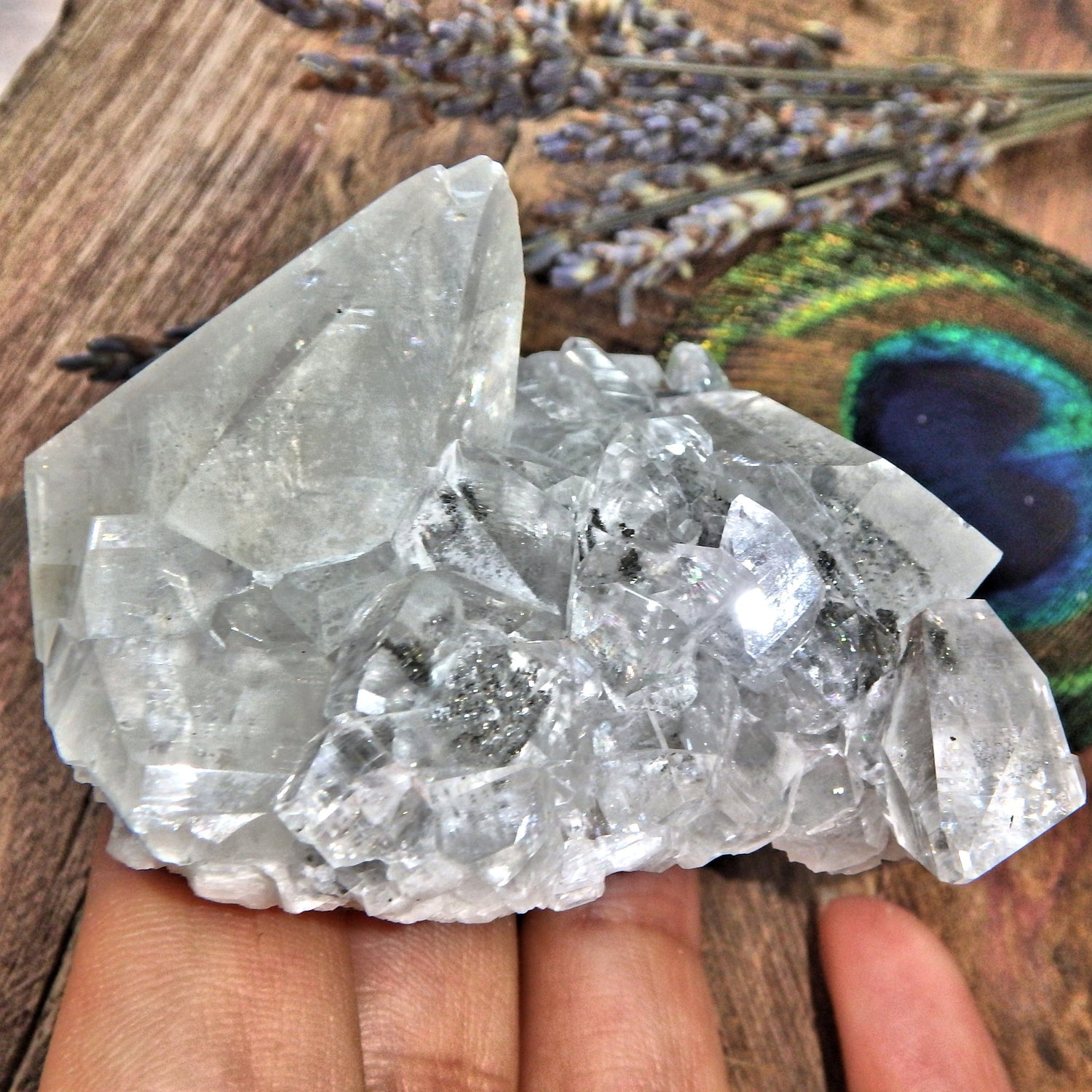 High Vibration Clear Stellar Beam Calcite Specimen With Golden Pyrite Inclusions - Earth Family Crystals
