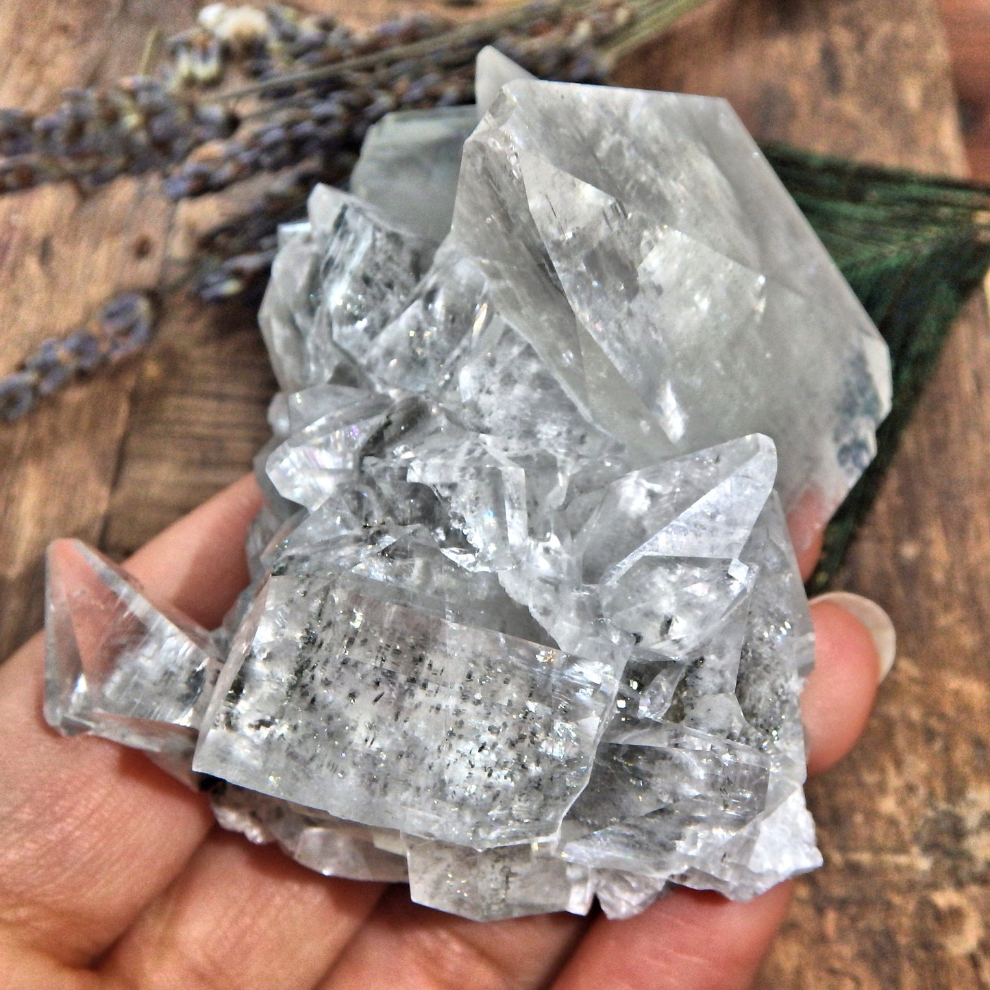 High Vibration Clear Stellar Beam Calcite Specimen With Golden Pyrite Inclusions - Earth Family Crystals