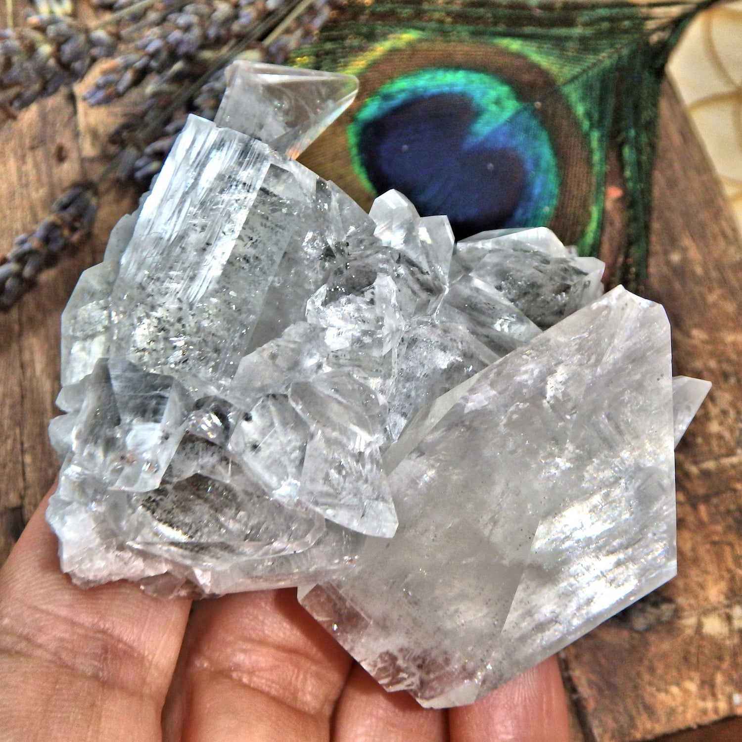 High Vibration Clear Stellar Beam Calcite Specimen With Golden Pyrite Inclusions - Earth Family Crystals