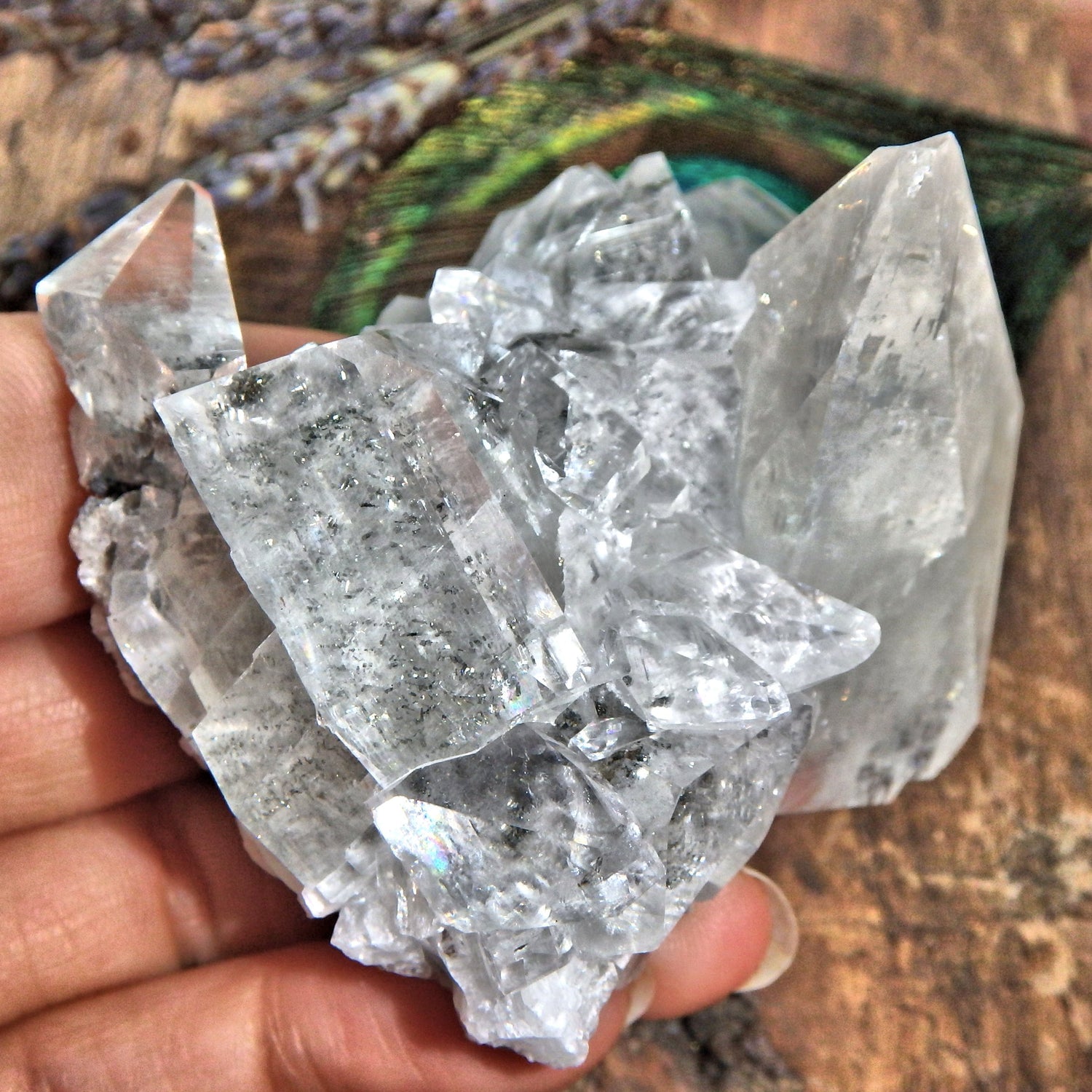High Vibration Clear Stellar Beam Calcite Specimen With Golden Pyrite Inclusions - Earth Family Crystals