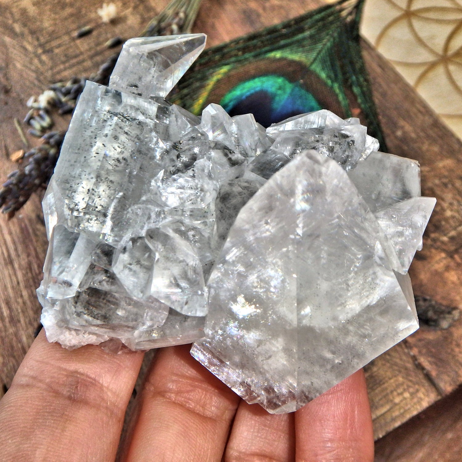 High Vibration Clear Stellar Beam Calcite Specimen With Golden Pyrite Inclusions - Earth Family Crystals
