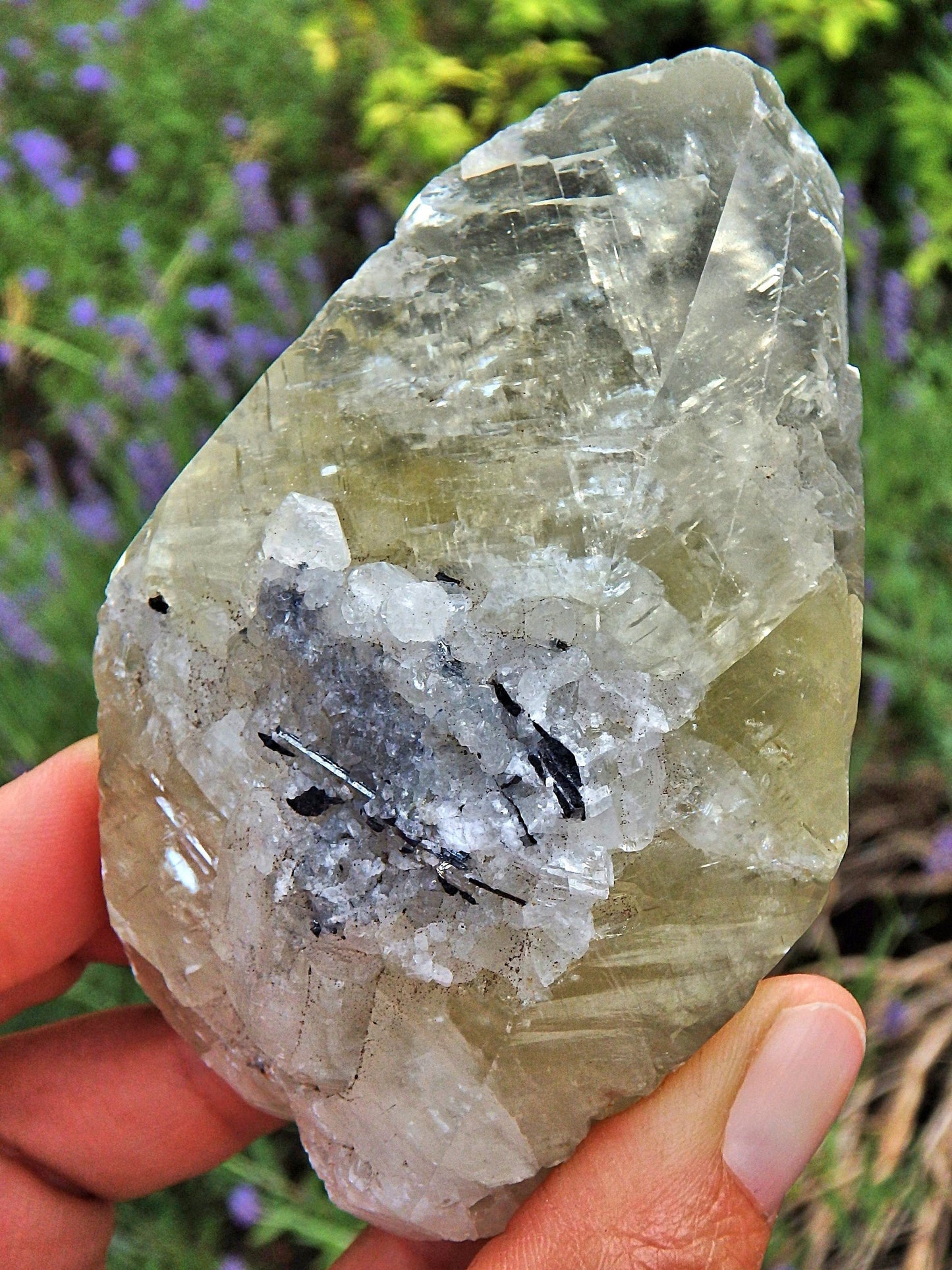  Brilliant Large Golden Calcite Point With Stibnite Inclusions & Self Healing