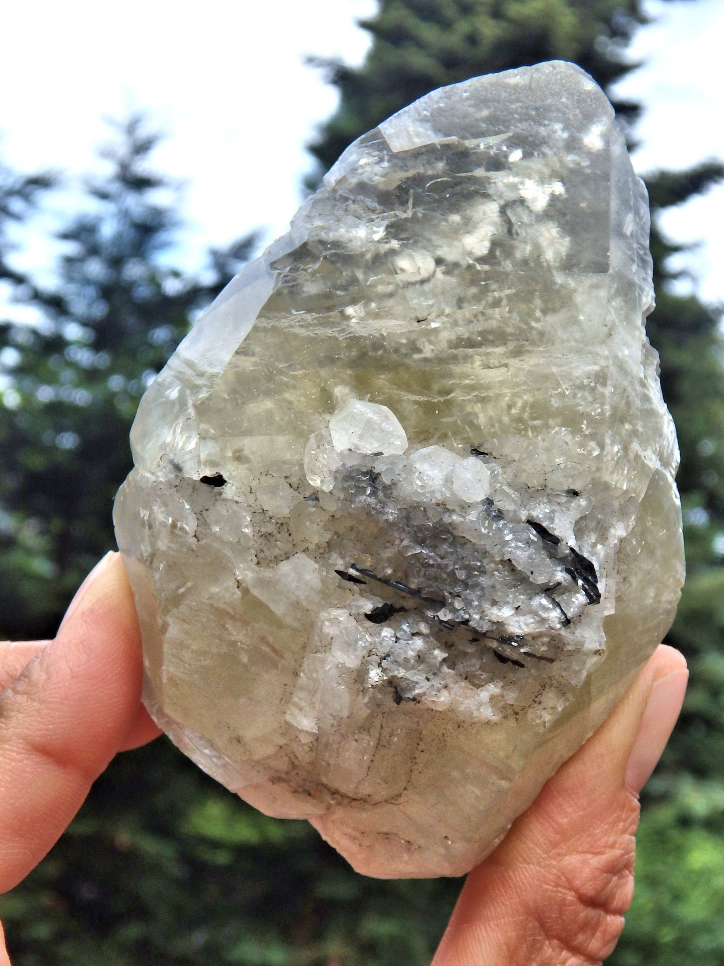  Brilliant Large Golden Calcite Point With Stibnite Inclusions & Self Healing