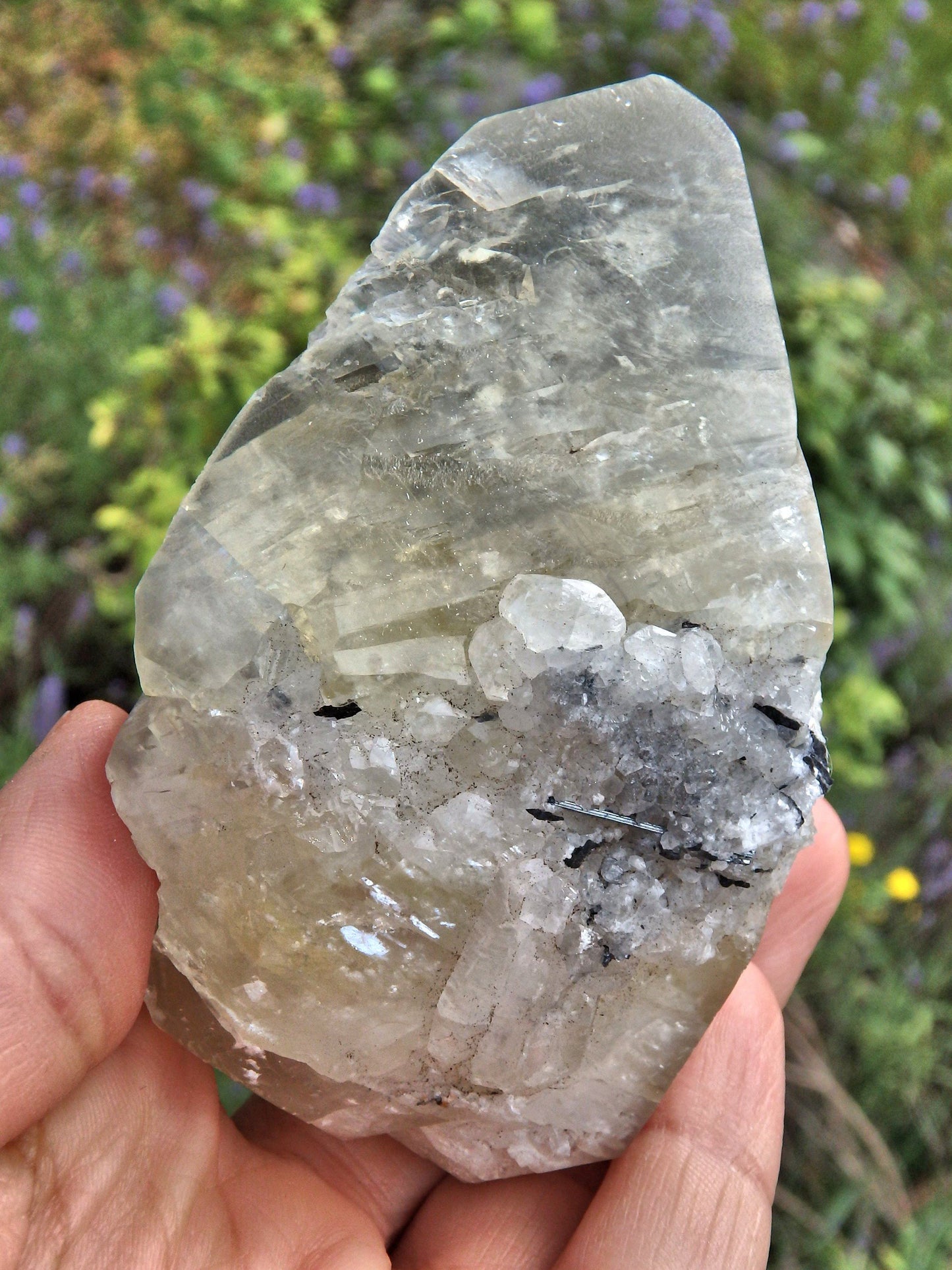  Brilliant Large Golden Calcite Point With Stibnite Inclusions & Self Healing