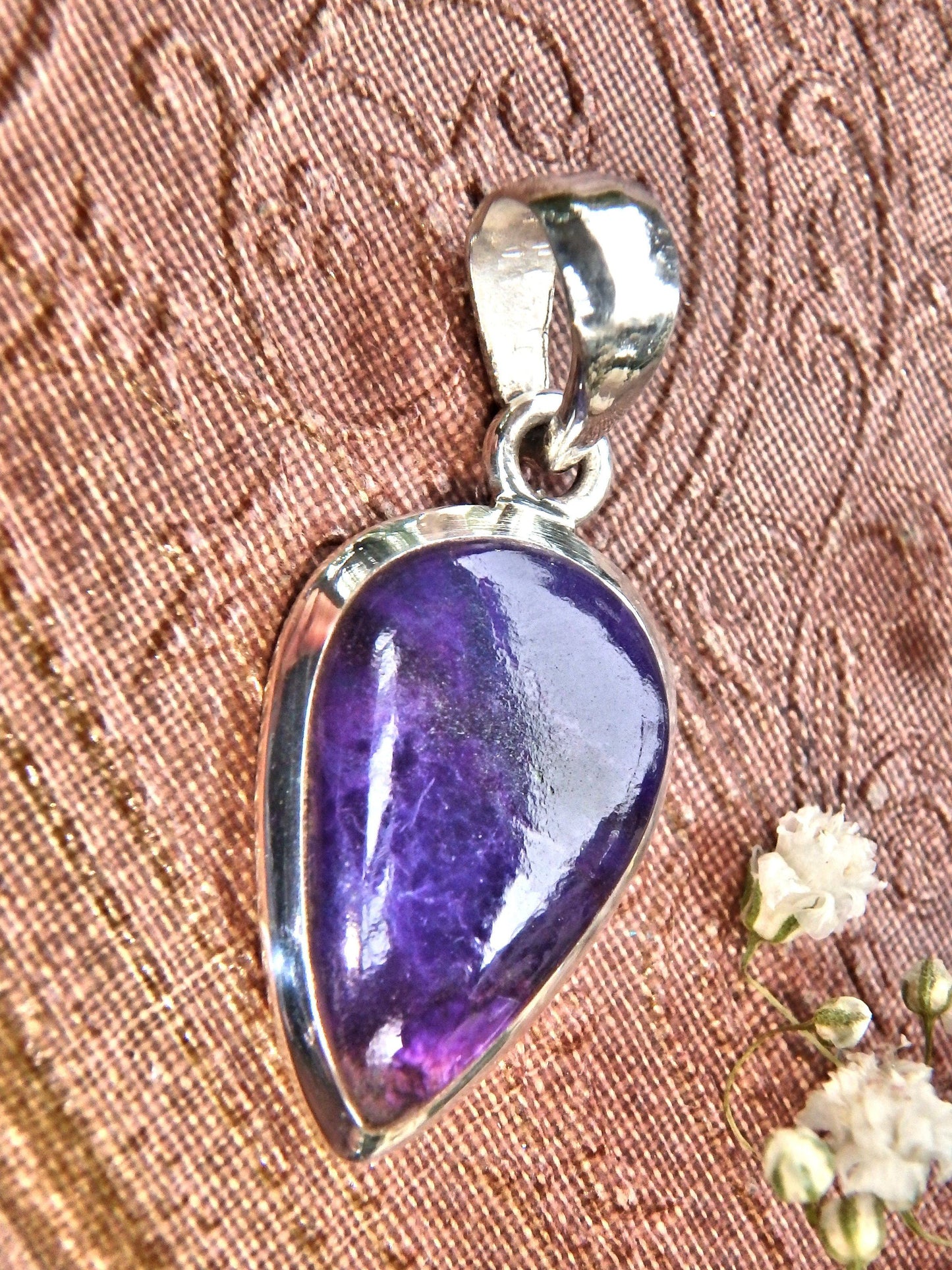 Dark Purple Real Sugilite Pendant in Sterling Silver (Includes Silver Chain)1