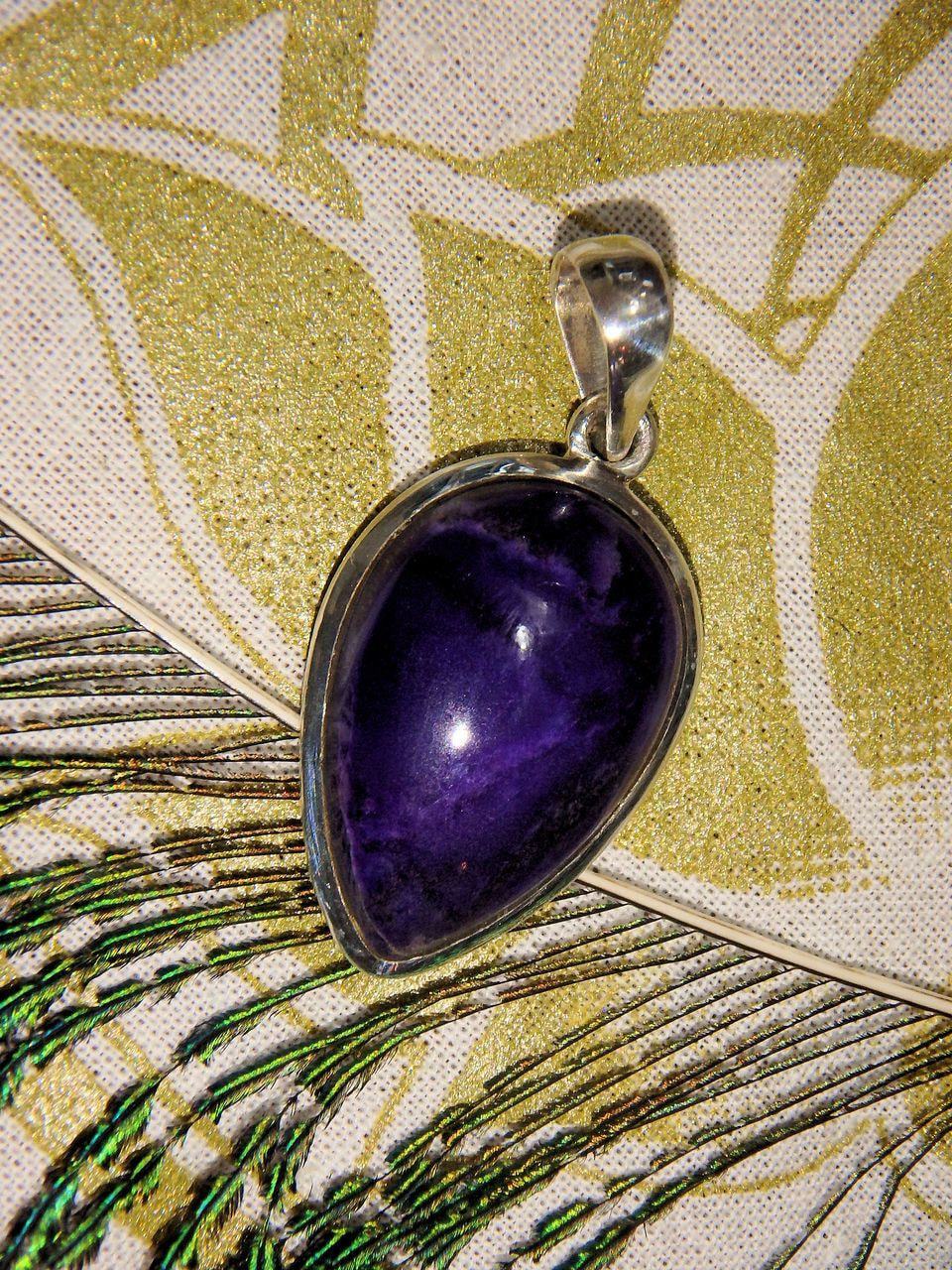  Deep Purple Healing Sugilite Pendant in Sterling Silver (Includes Silver Chain)