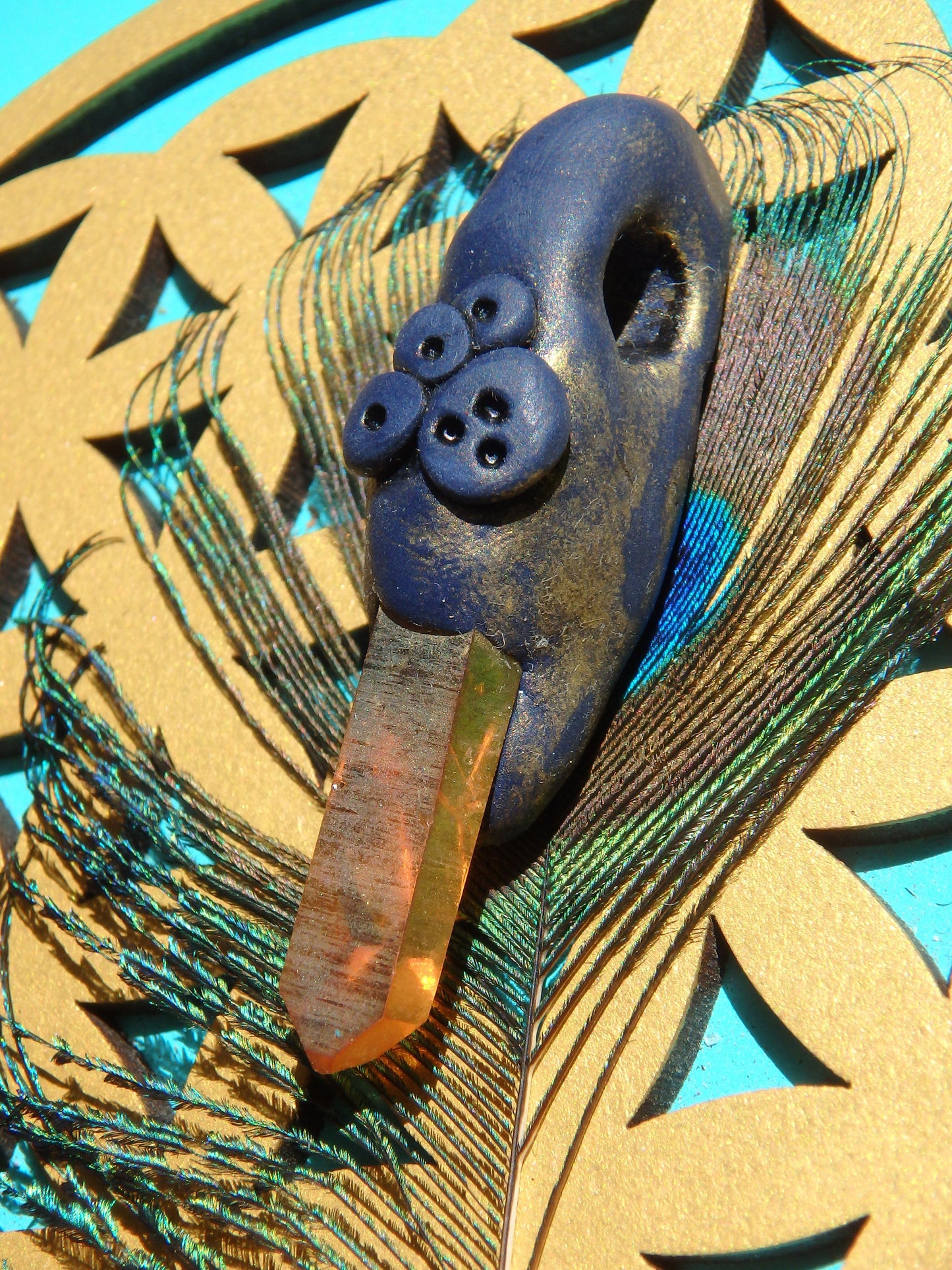  Brilliant Sunshine Aura Quartz Antique Style Handmade Energy Pendant (On Adjustable Cotton Cord)