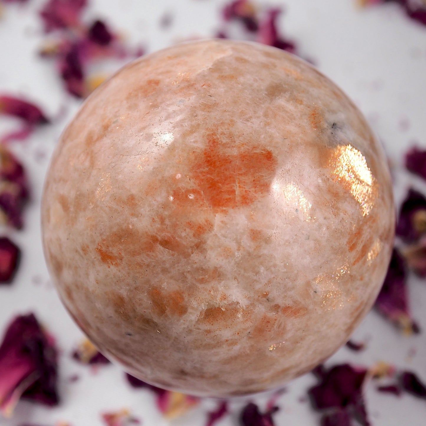  Beautiful Golden Sparkle Orange Sunstone Sphere Carving #2