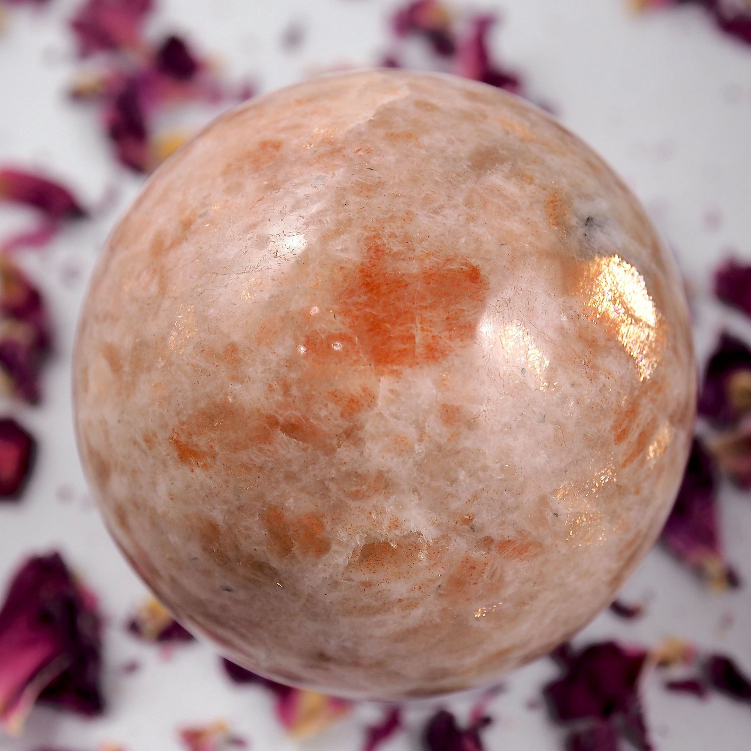  Beautiful Golden Sparkle Orange Sunstone Sphere Carving #2