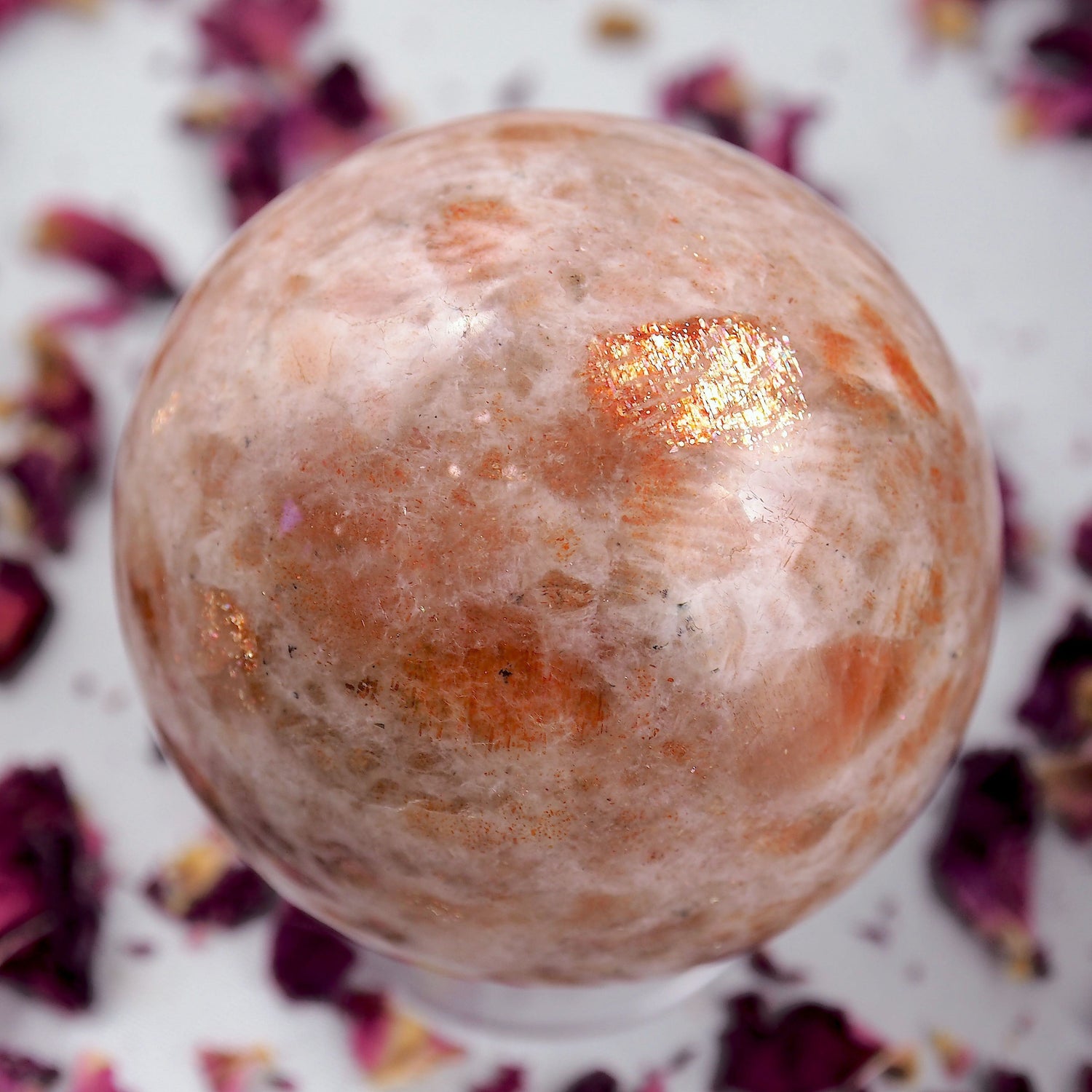  Beautiful Golden Sparkle Orange Sunstone Sphere Carving #1