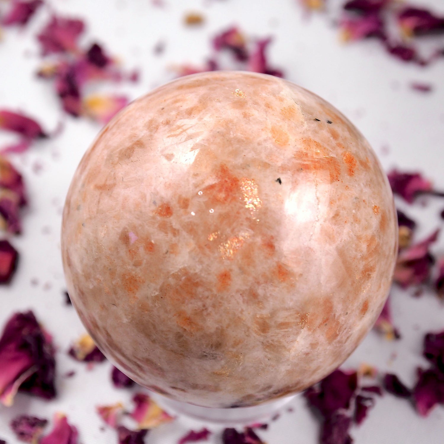 Beautiful Golden Sparkle Orange Sunstone Sphere Carving #2