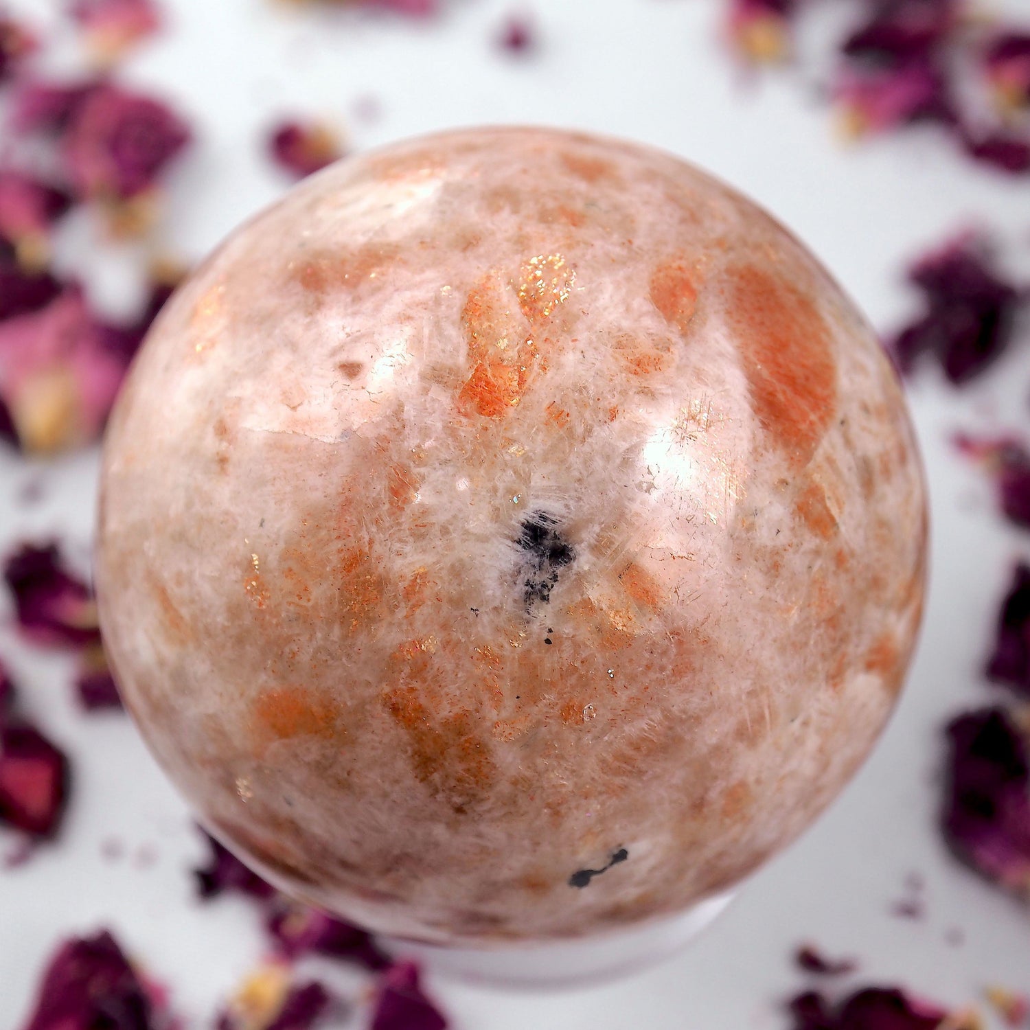  Beautiful Golden Sparkle Orange Sunstone Sphere Carving #1