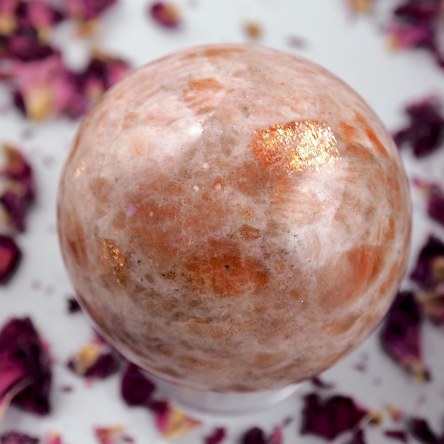  Beautiful Golden Sparkle Orange Sunstone Sphere Carving #1