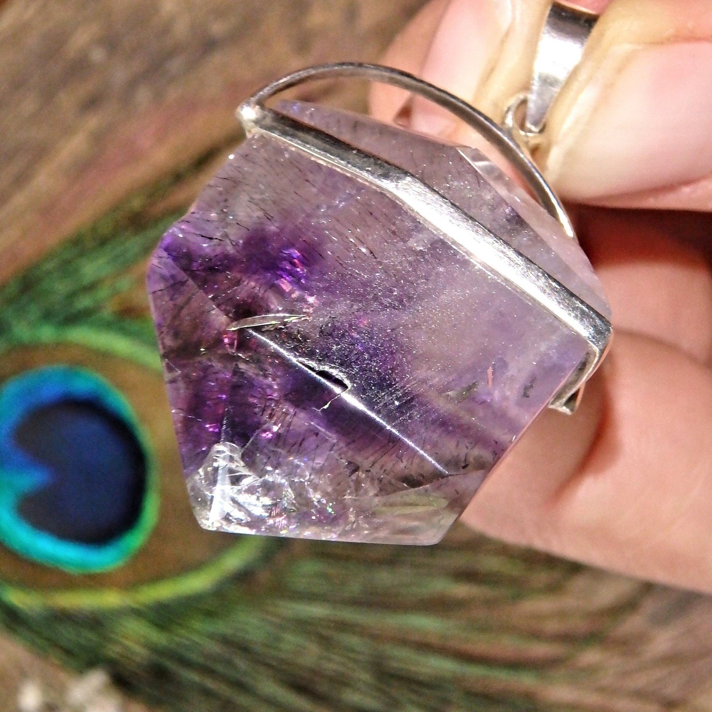  Chunky Grape Purple Super 7 (Melody Stone) Pendant With Caves in Sterling Silver (Includes Silver Chain)1