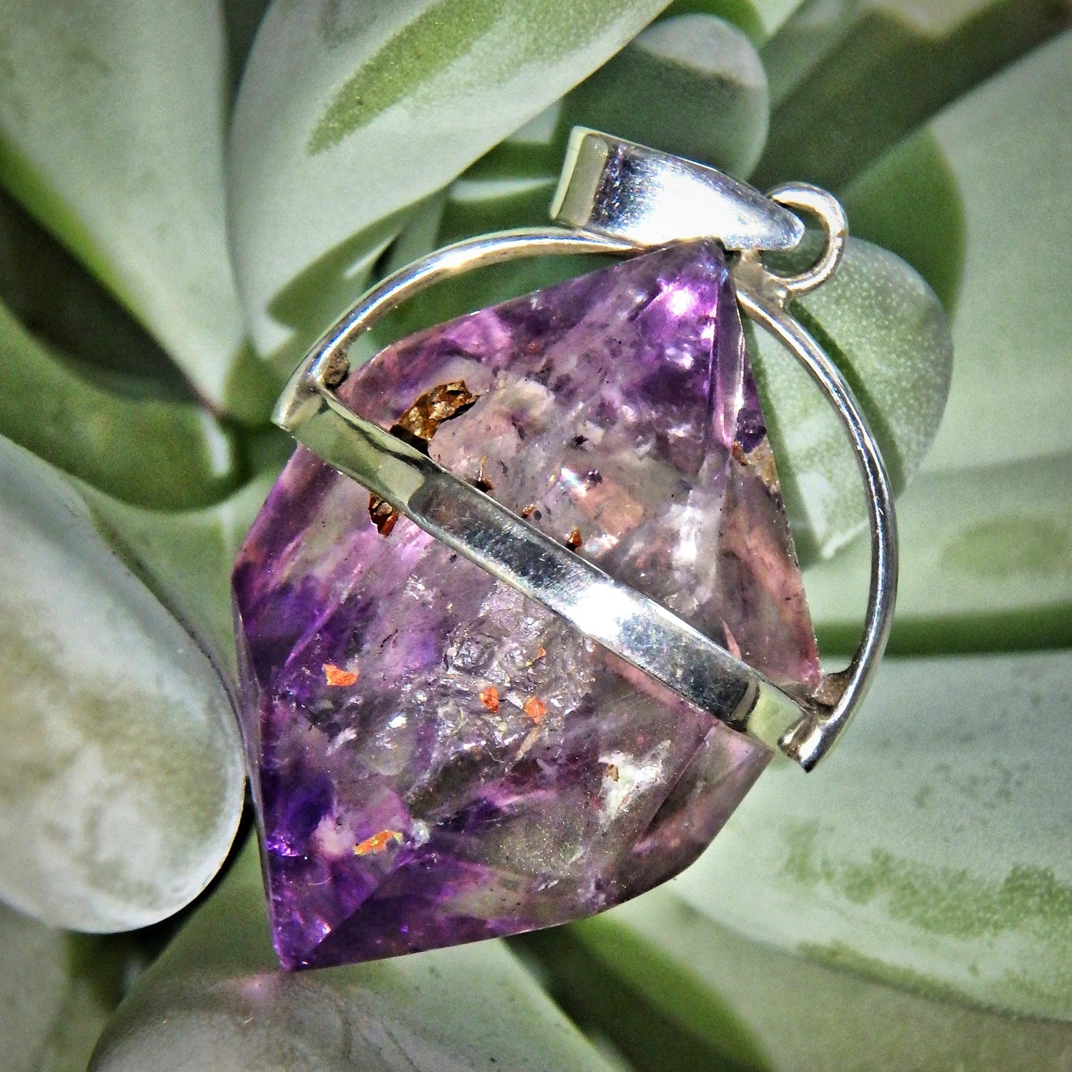 Jelly Purple Brilliance DT Super 7 (Melody Stone) Sterling Silver Pendant Partially Polished (Includes Silver Chain) - Earth Family Crystals