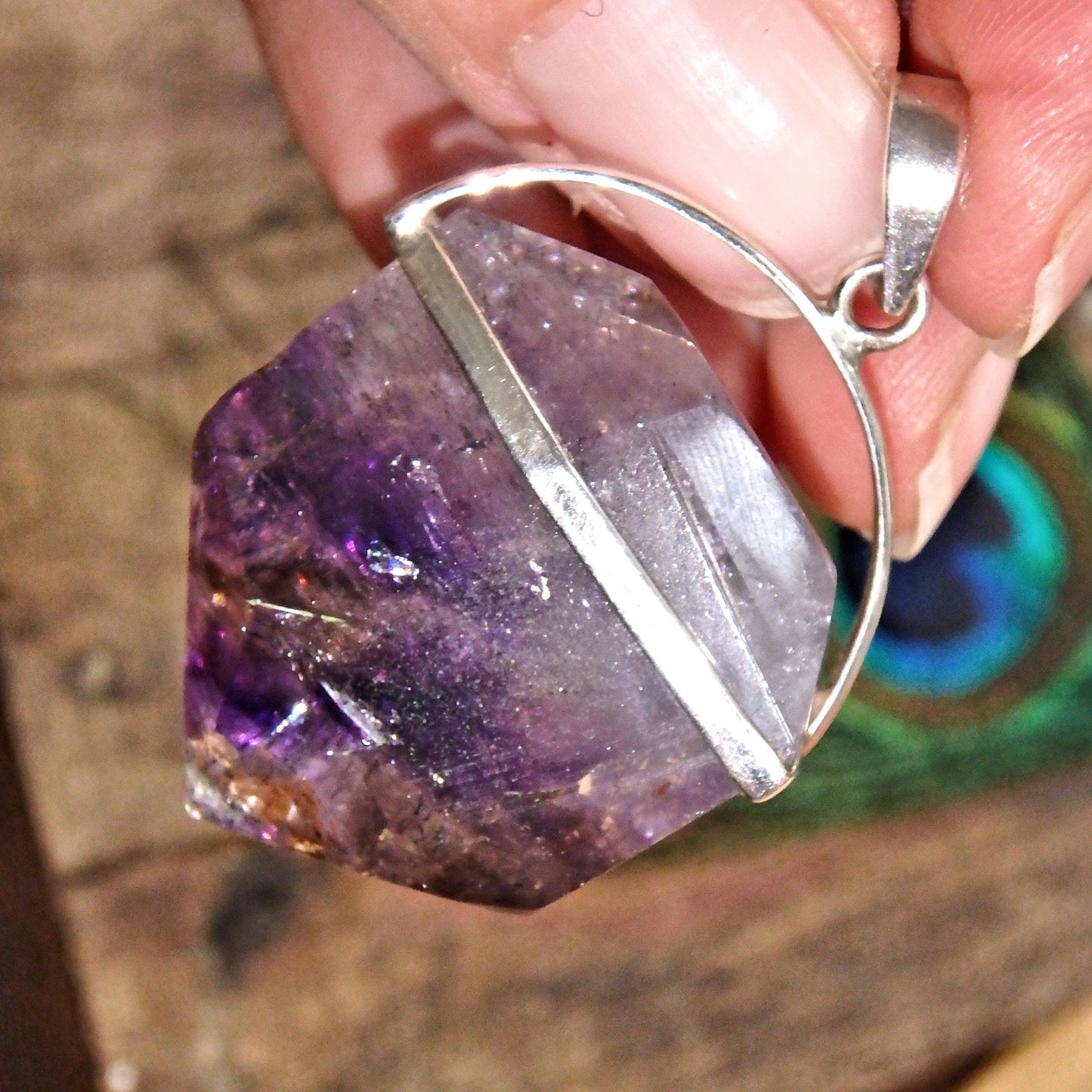  Chunky Grape Purple Super 7 (Melody Stone) Pendant With Caves in Sterling Silver (Includes Silver Chain)1