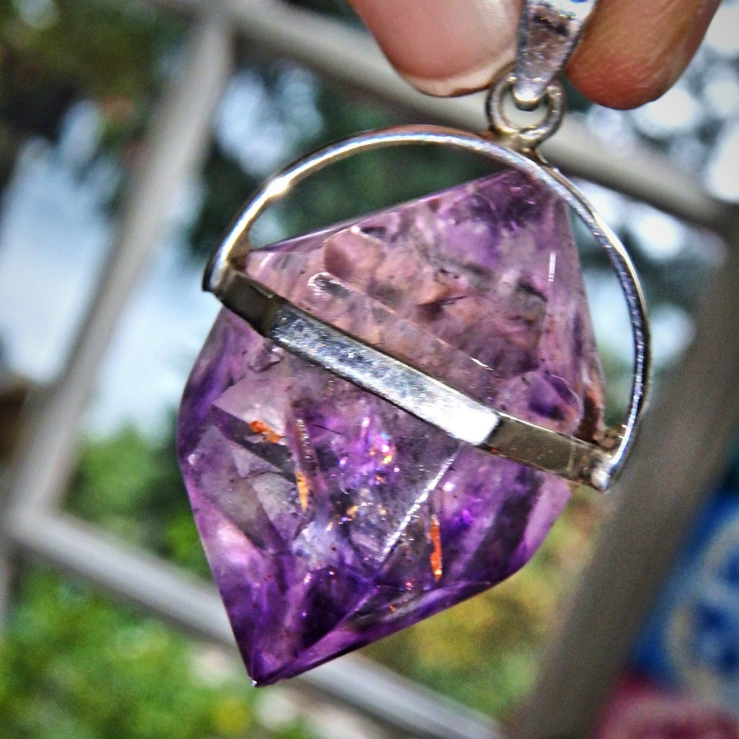 Jelly Purple Brilliance DT Super 7 (Melody Stone) Sterling Silver Pendant Partially Polished (Includes Silver Chain) - Earth Family Crystals