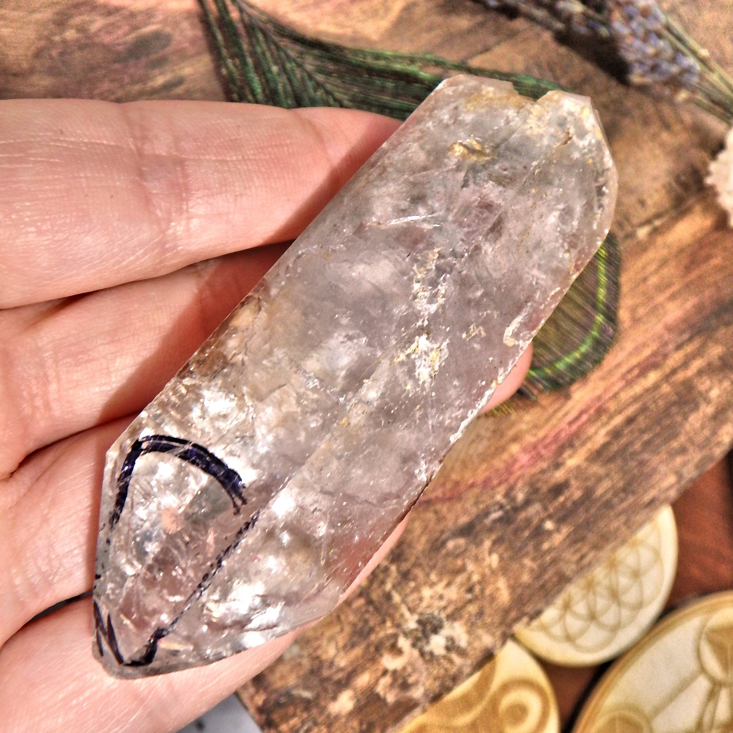 Moving Water Bubble Double Terminated Tibetan Point With Baby Point Inclusion - Earth Family Crystals
