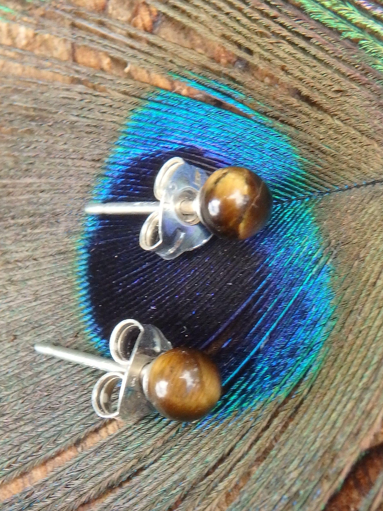  Dainty Tiger Eye Studs in Sterling Silver 1