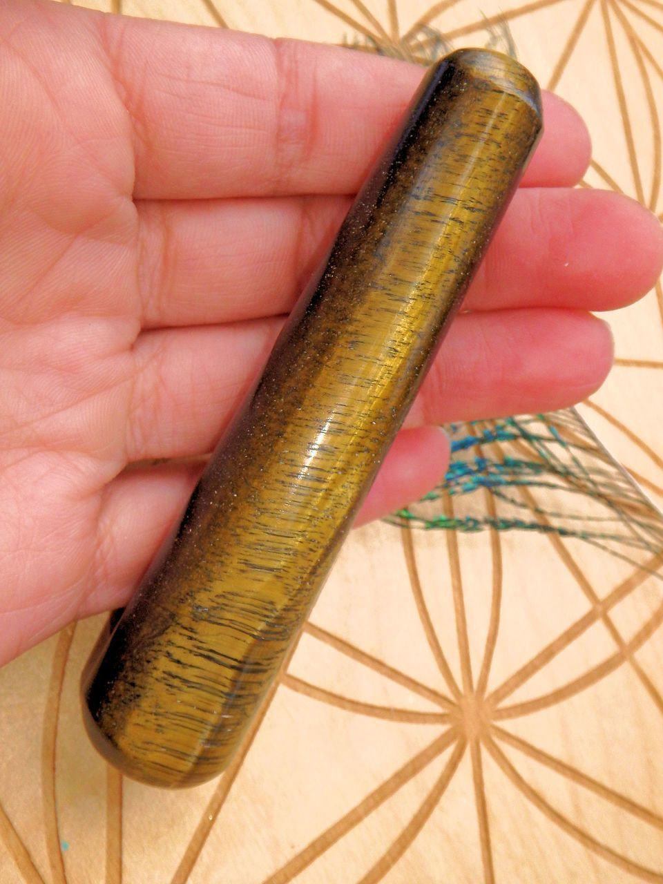  Captivating Golden Sheen Tiger Eye Wand Carving 1
