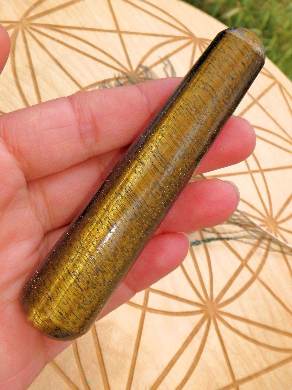  Captivating Golden Sheen Tiger Eye Wand Carving 1