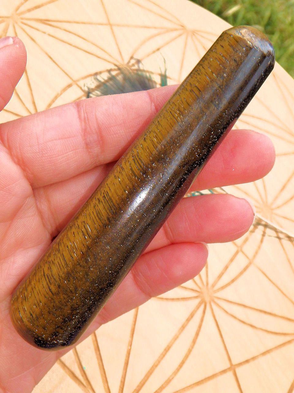  Captivating Golden Sheen Tiger Eye Wand Carving 1