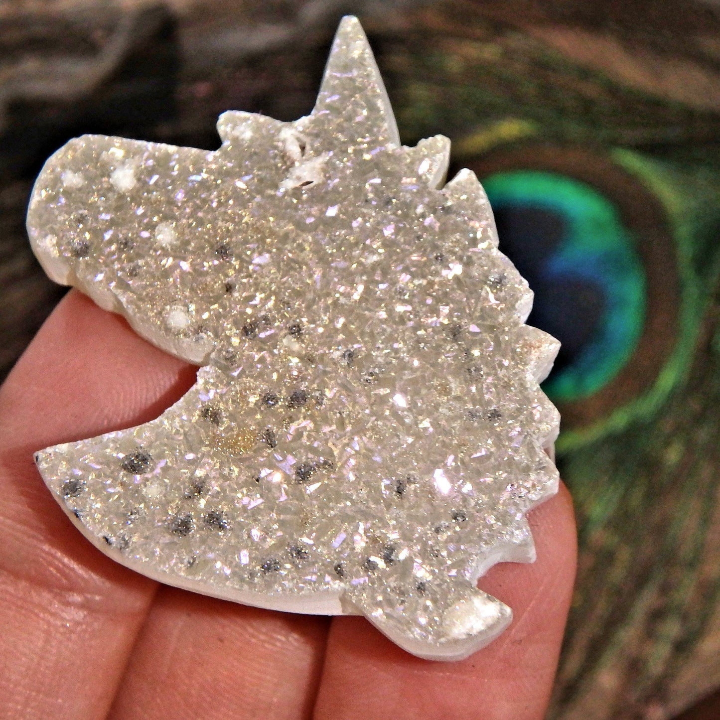  Angelic Angel Aura Infused Aura Druzy Unicorn Carving Specimen