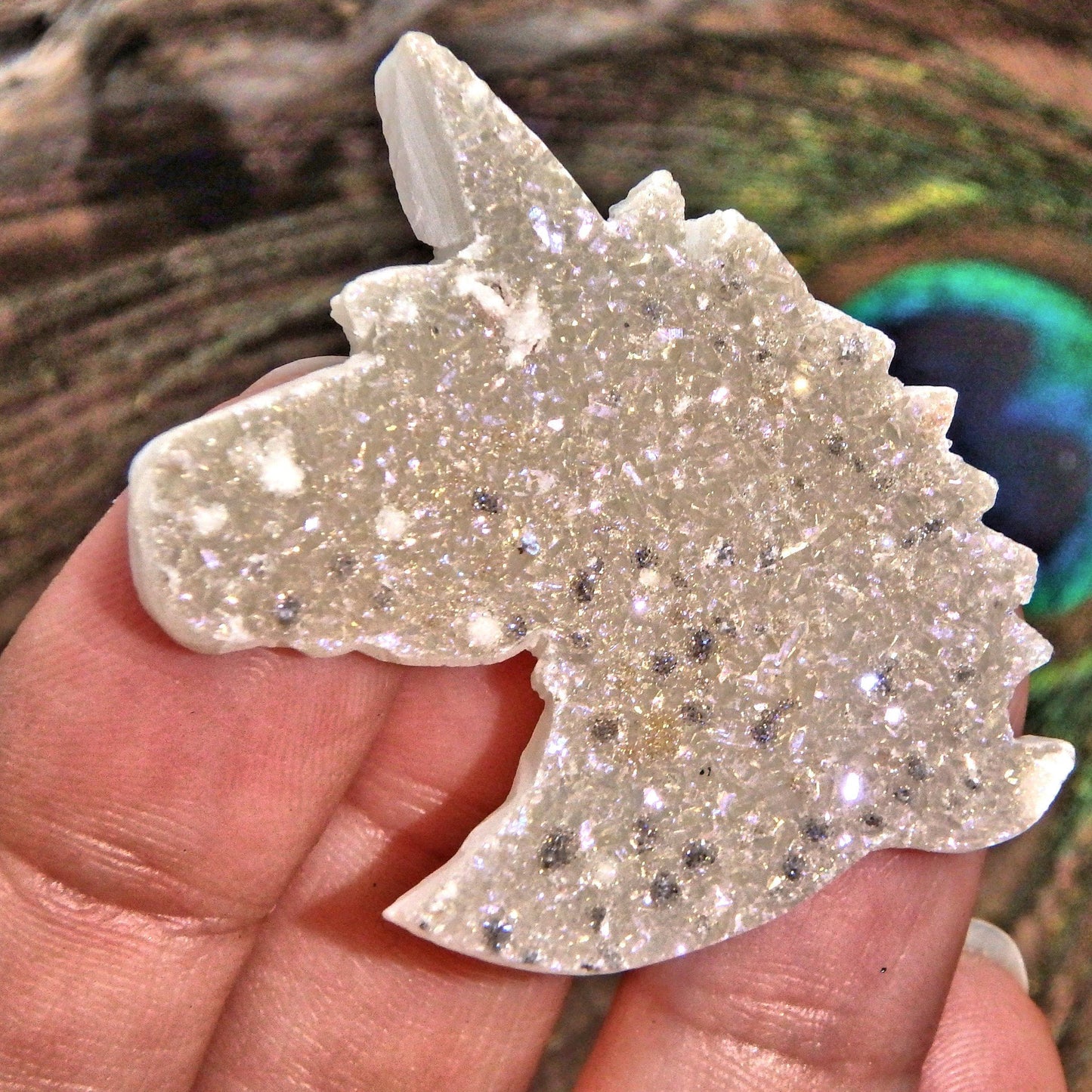 Angelic Angel Aura Infused Aura Druzy Unicorn Carving Specimen
