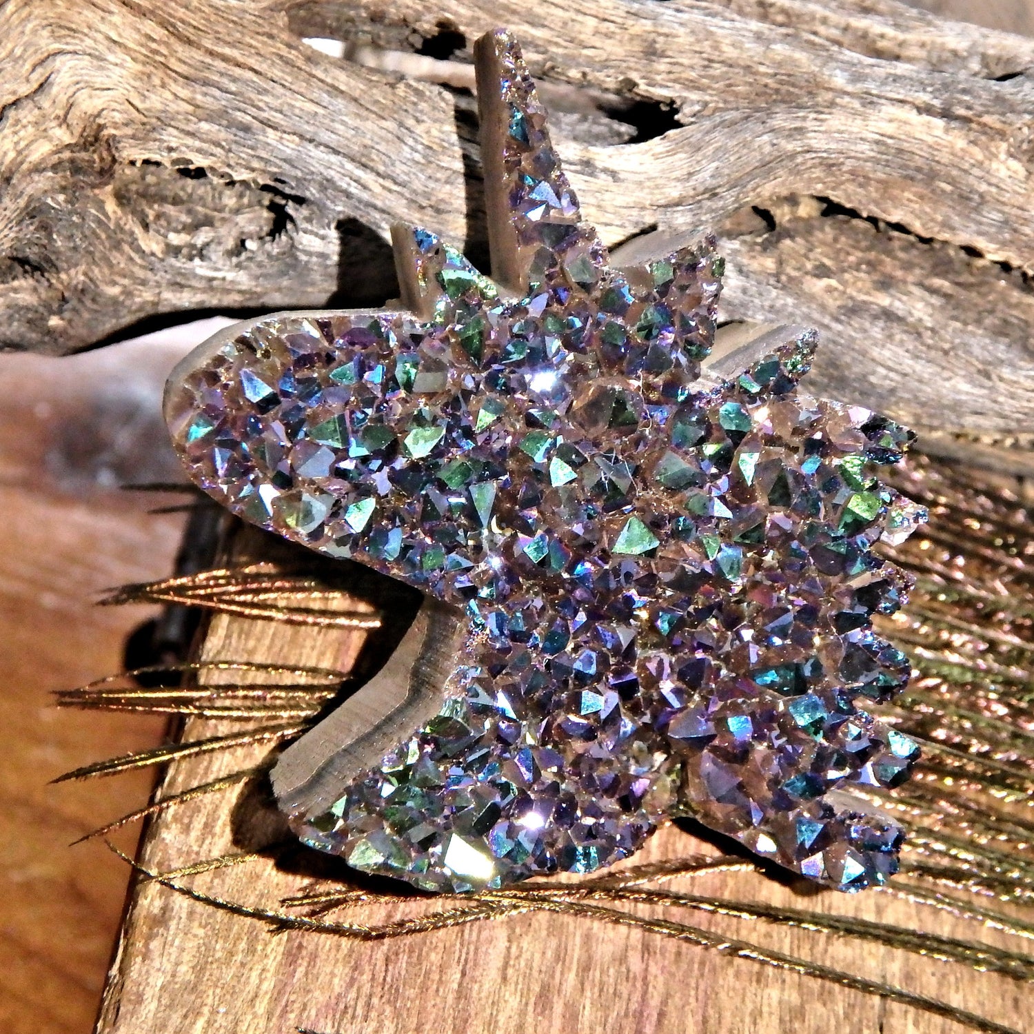 Magical Titanium Infused Aura Druzy Unicorn Carving Specimen 1 - Earth Family Crystals