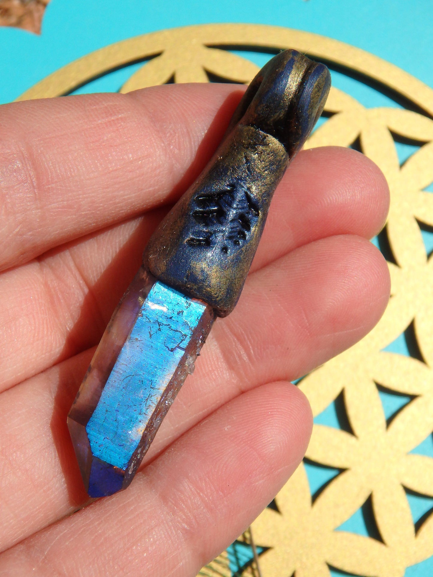  Brilliant Titanium Quartz Point Handmade Energy Pendant (On Adjustable Cotton Cord)