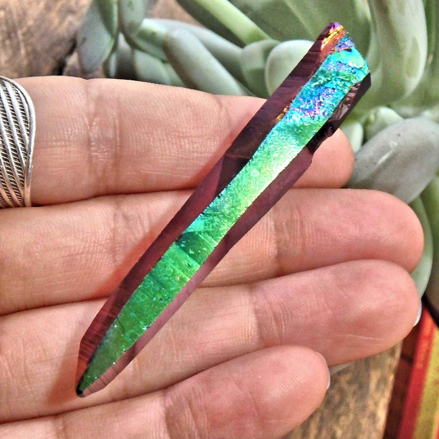  Double Terminated Rainbow Titanium Quartz Colombian Lemurian Point With Self Healing 2